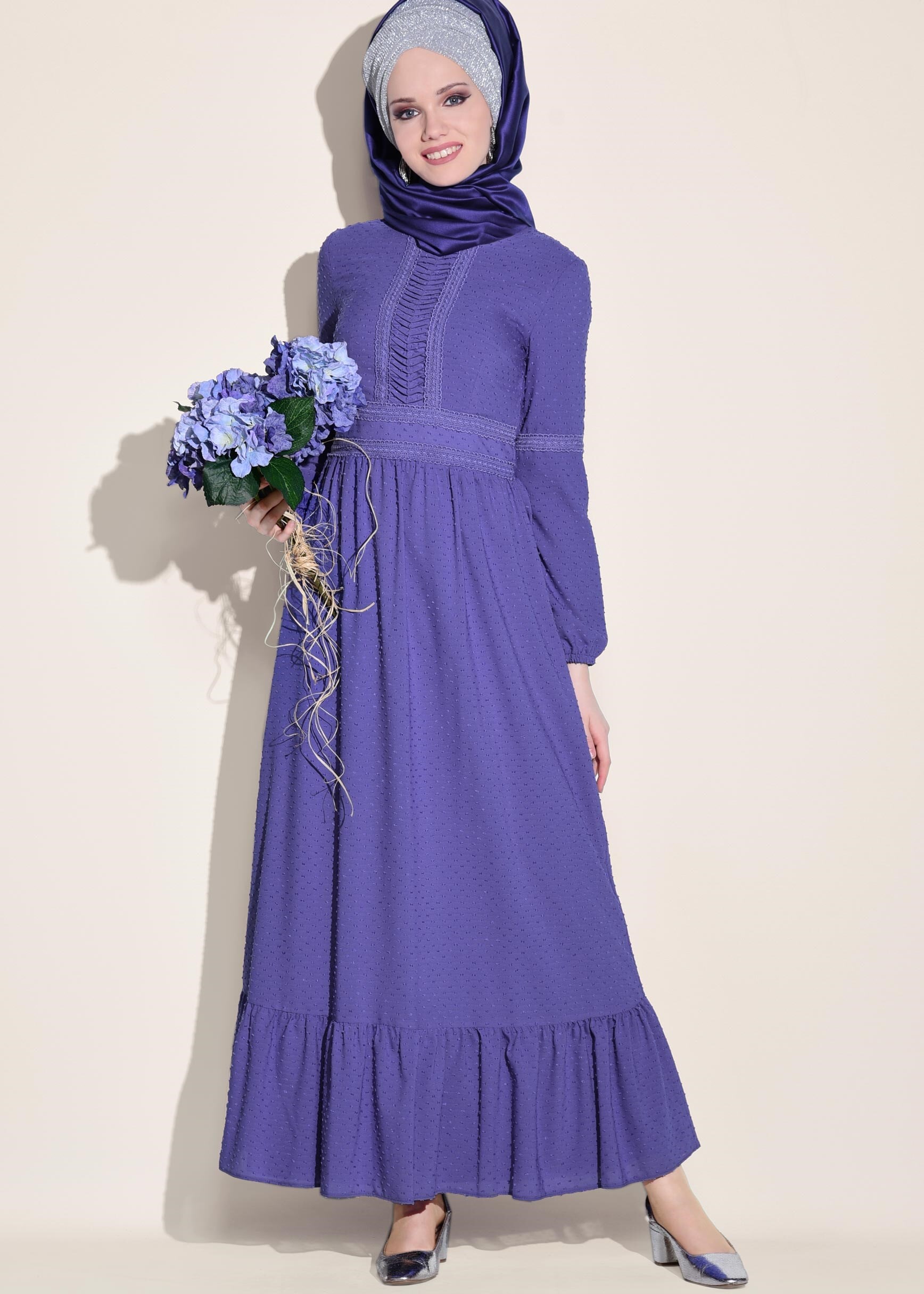 Tesettür giyim LACİVERT 4053 ASSOS ELBİSE 36/42