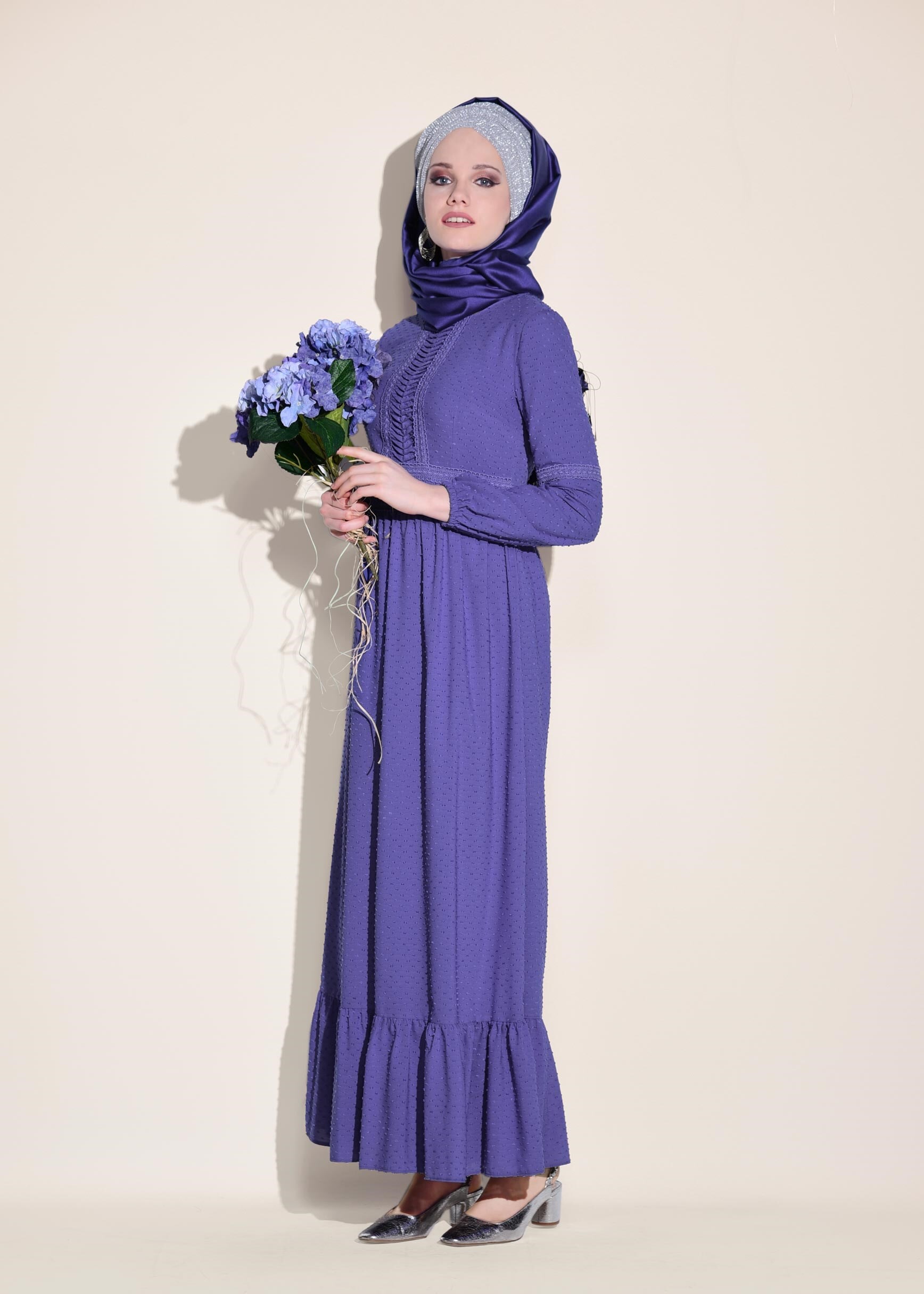 Tesettür giyim LACİVERT 4053 ASSOS ELBİSE 36/42