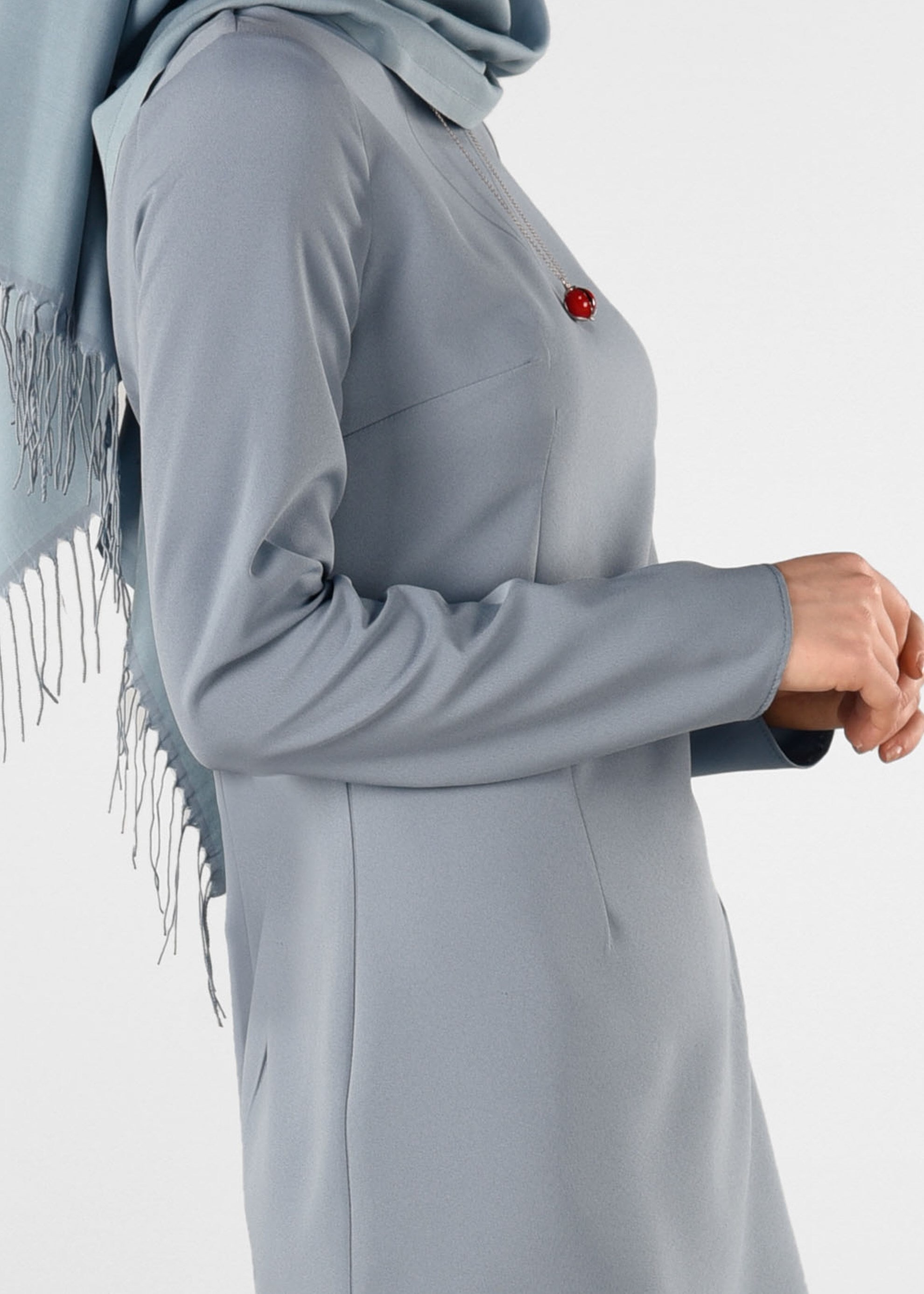 Tesettür giyim MAVİ ÇİÇEK İŞLEMELİ ELBİSE 4082