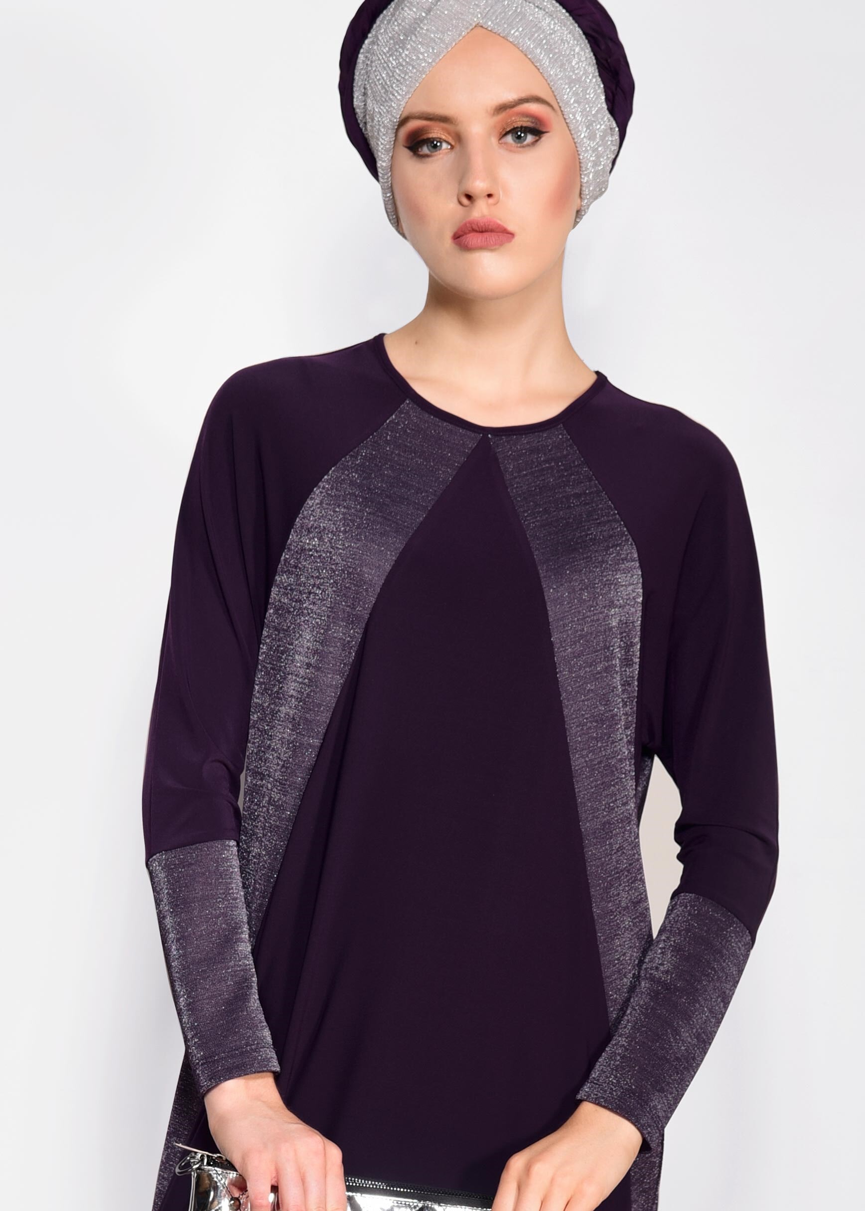 Tesettür giyim MOR 4090 VİZONA ELBİSE 40/48