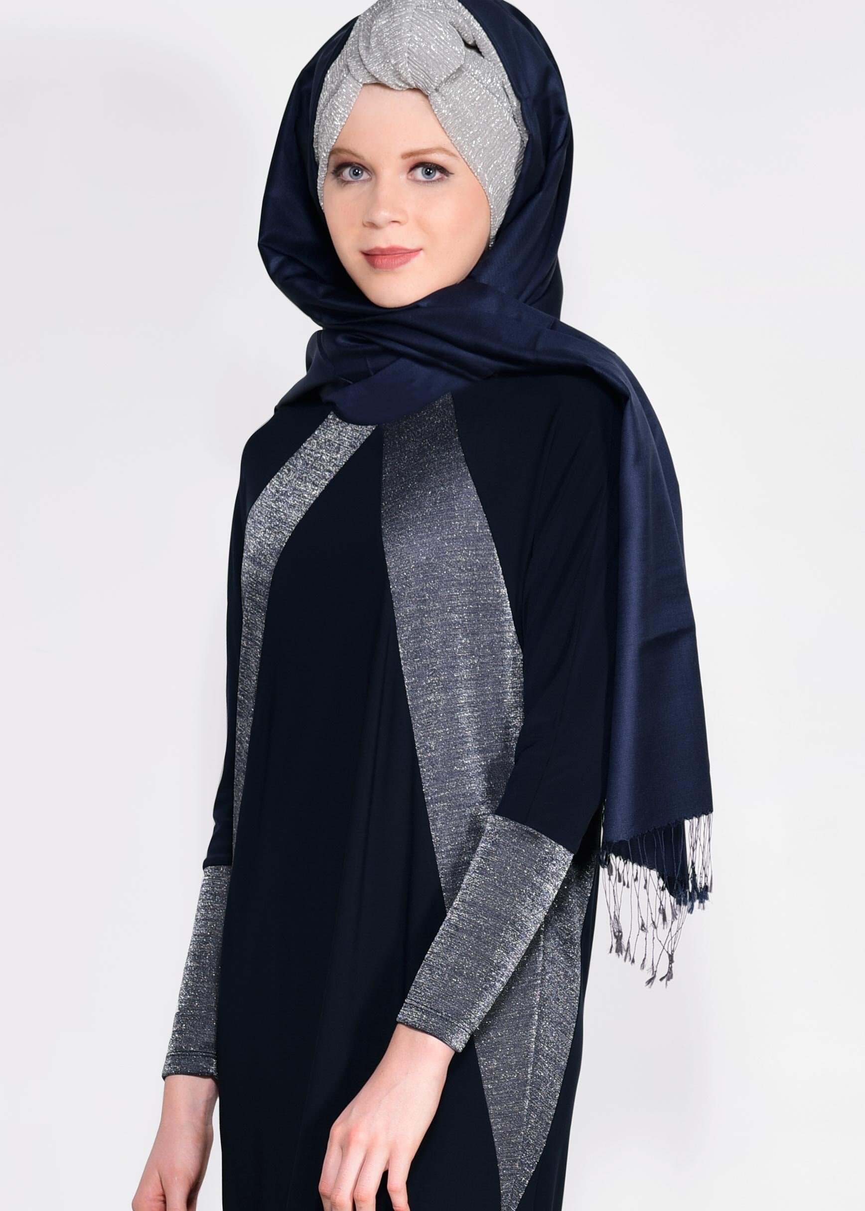 Tesettür giyim LACİVERT 4090 VİZONA ELBİSE 40/48