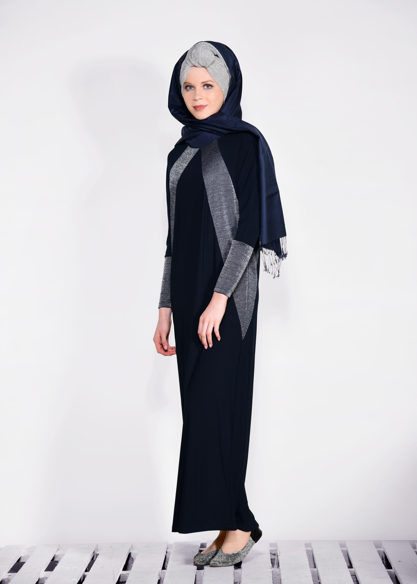 Tesettür giyim LACİVERT 4090 VİZONA ELBİSE 40/48