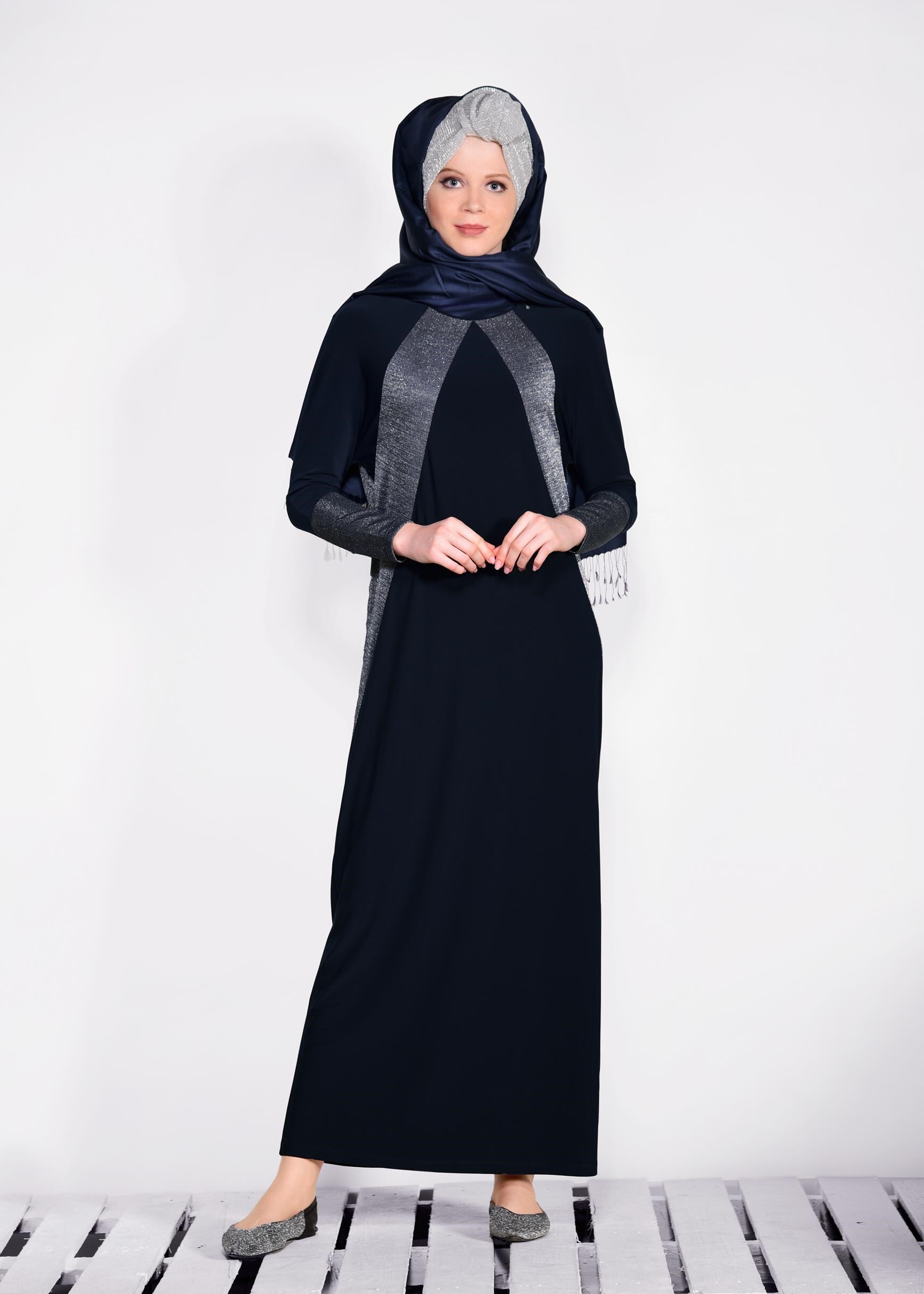 Tesettür giyim LACİVERT 4090 VİZONA ELBİSE 40/48