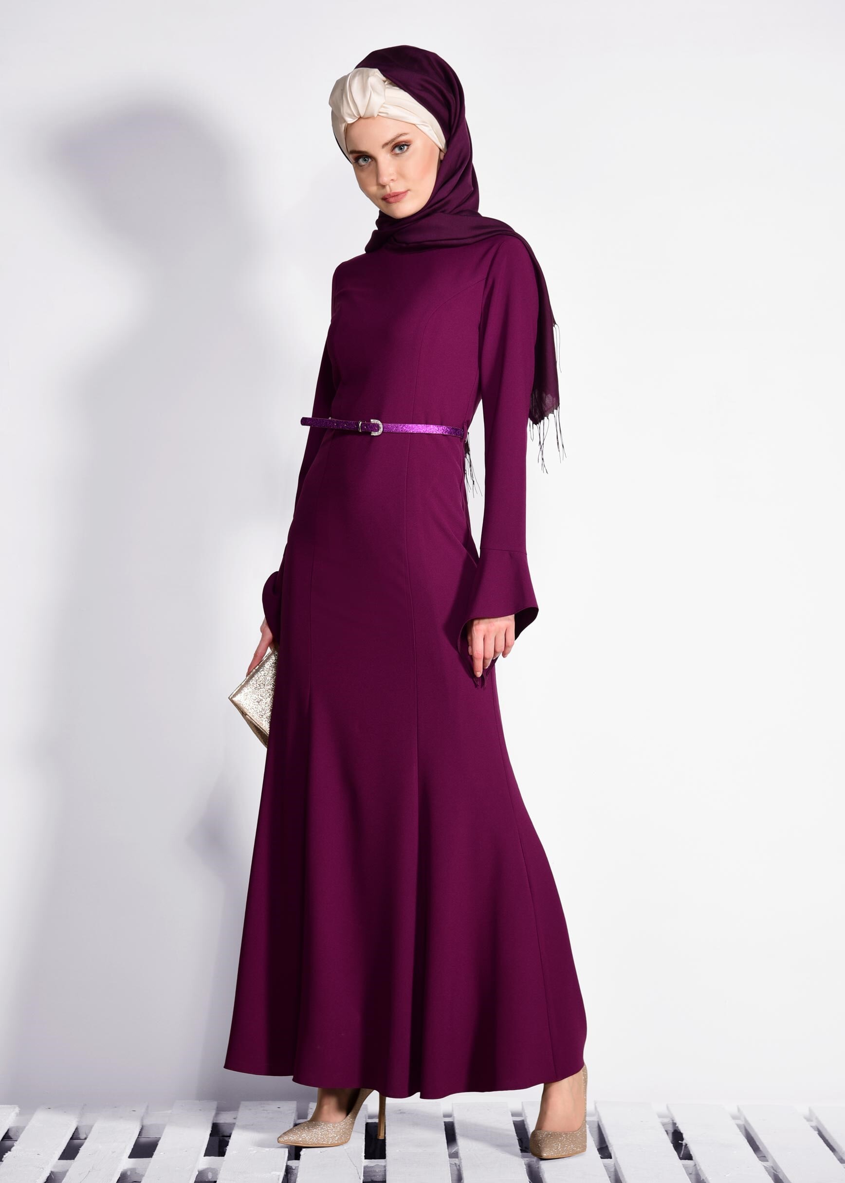 Tesettür giyim MÜRDÜM BİSİKLET YAKA ELBİSE 4289