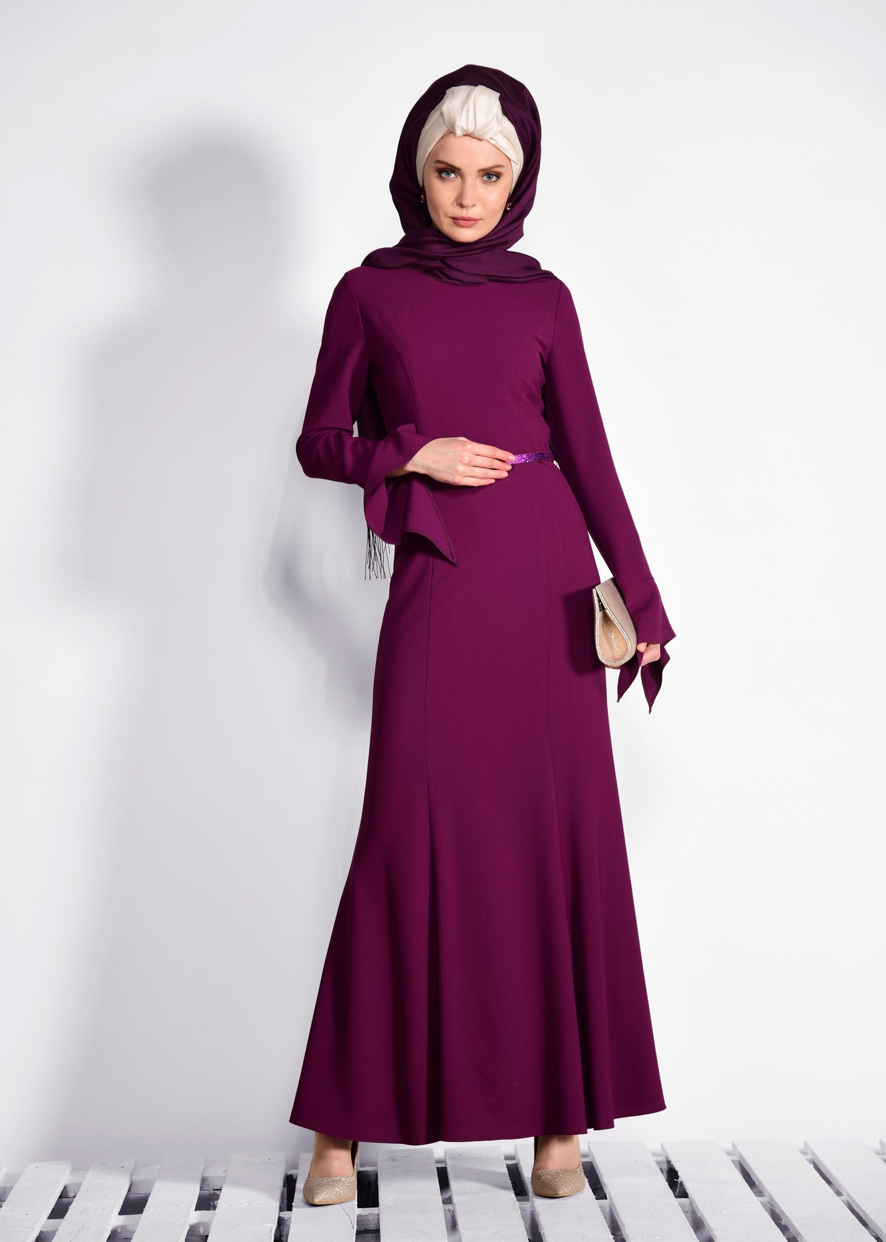 Tesettür giyim MÜRDÜM BİSİKLET YAKA ELBİSE 4289