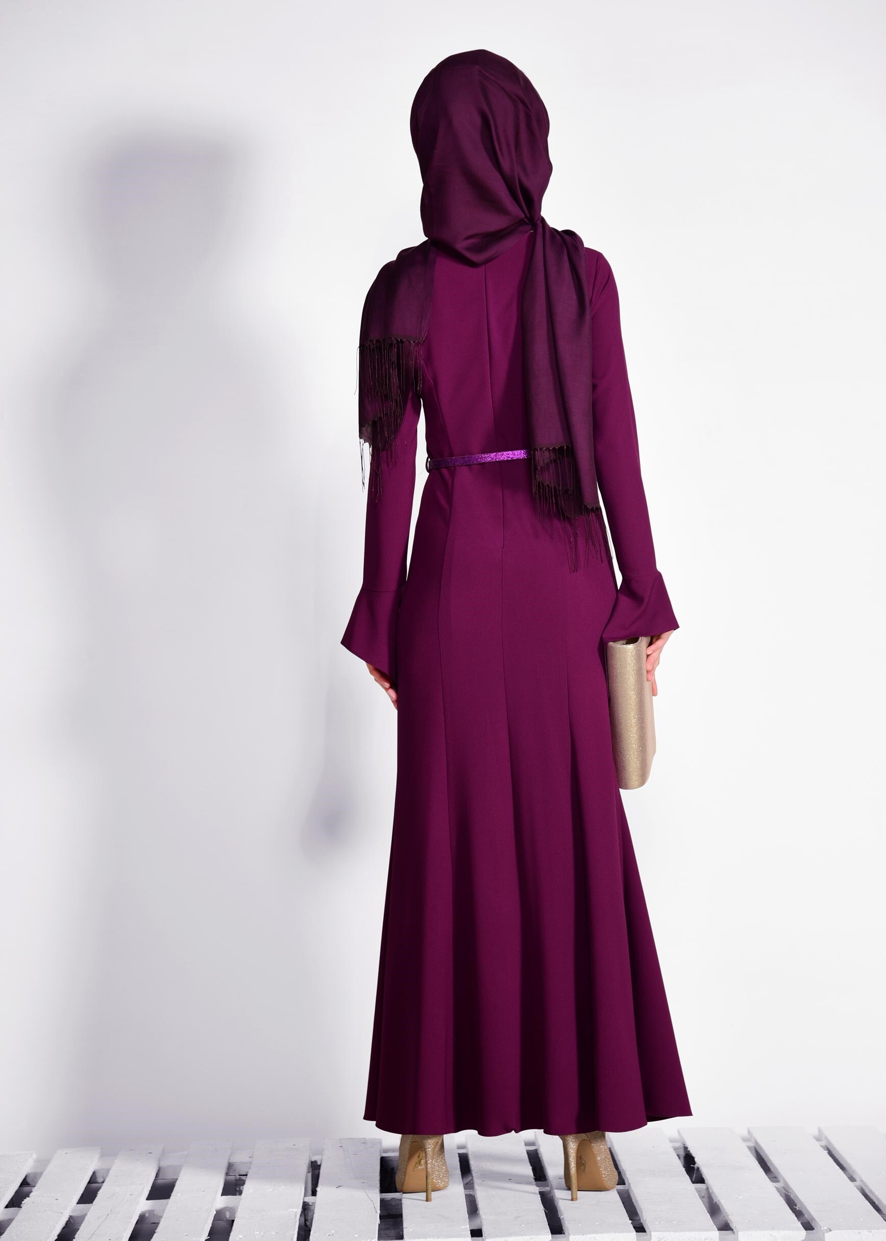 Tesettür giyim MÜRDÜM BİSİKLET YAKA ELBİSE 4289