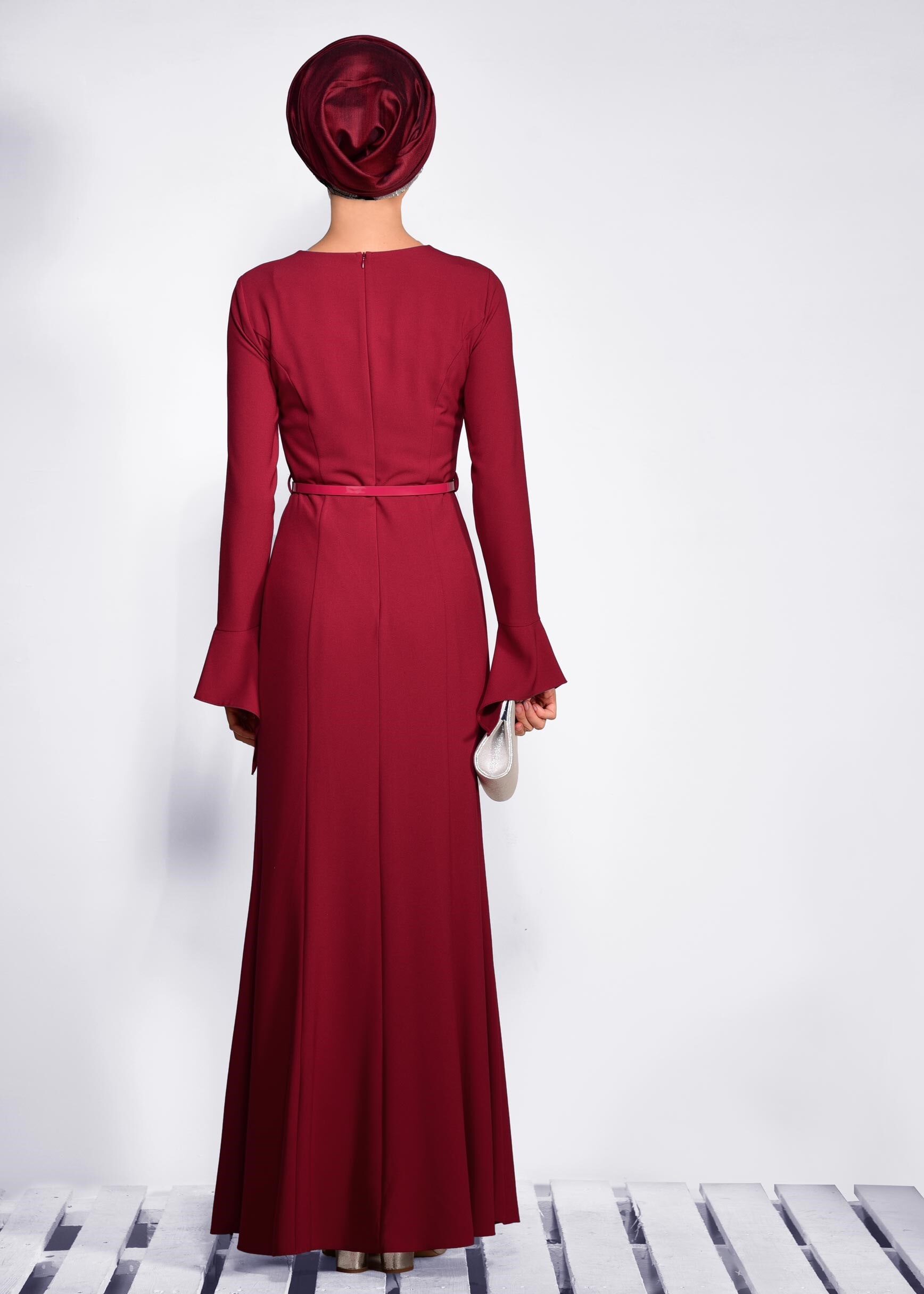 Tesettür giyim KIRMIZI BİSİKLET YAKA ELBİSE 4289
