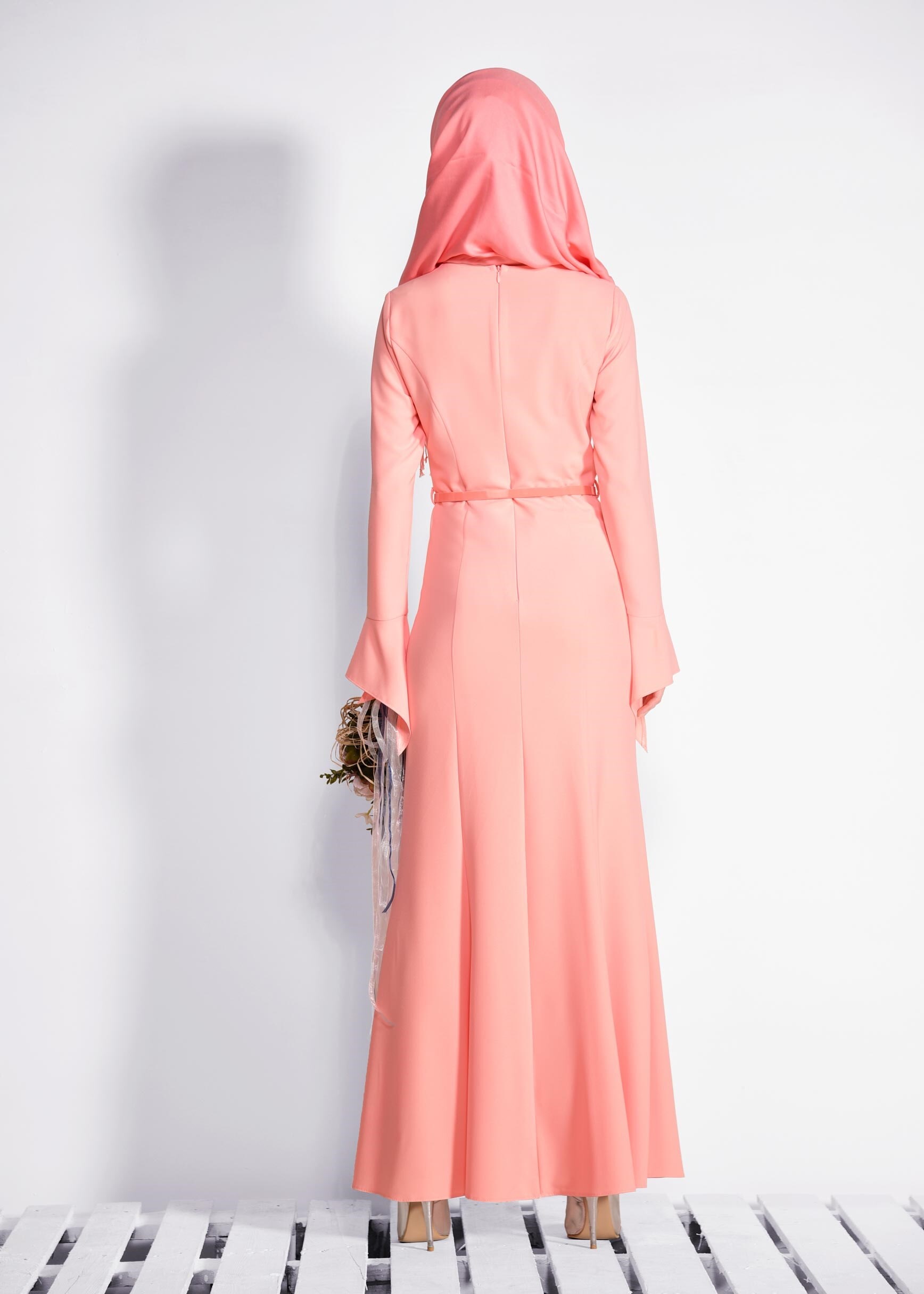 Tesettür giyim PUDRA BİSİKLET YAKA ELBİSE 4289