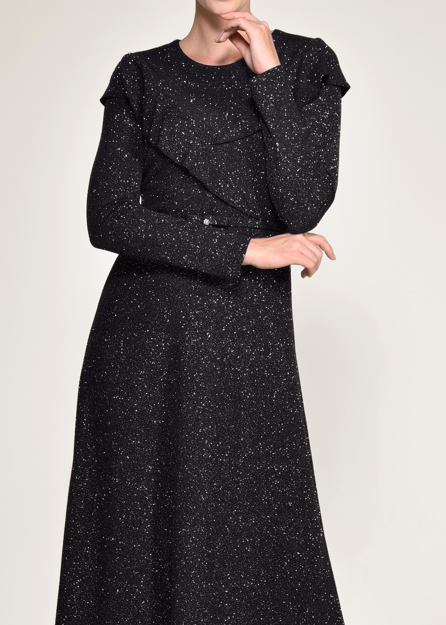 Tesettür giyim SİYAH BELİ KEMERLİ SİMLİ ABİYE ELBİSE 4308