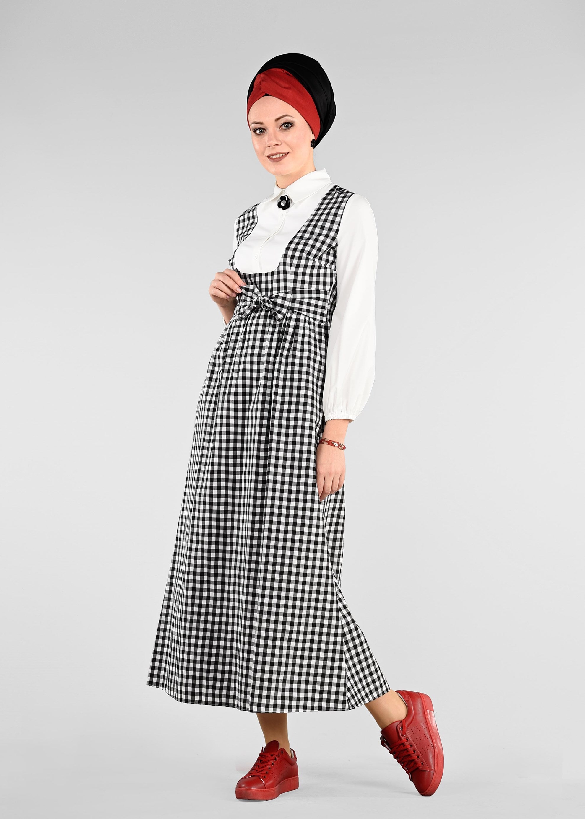 Tesettür giyim SİYAH 4926 KİNG EKOSE 4213 ELBİSE 36/40