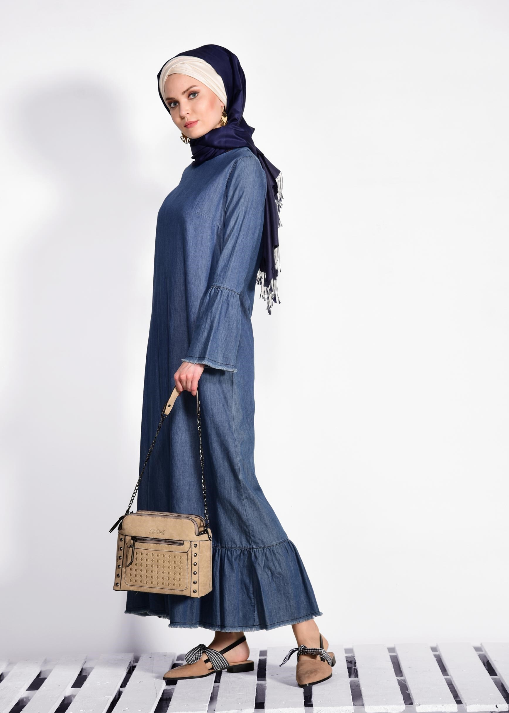 Tesettür giyim LACİVERT 4957 ARİA ELBİSE 36/44