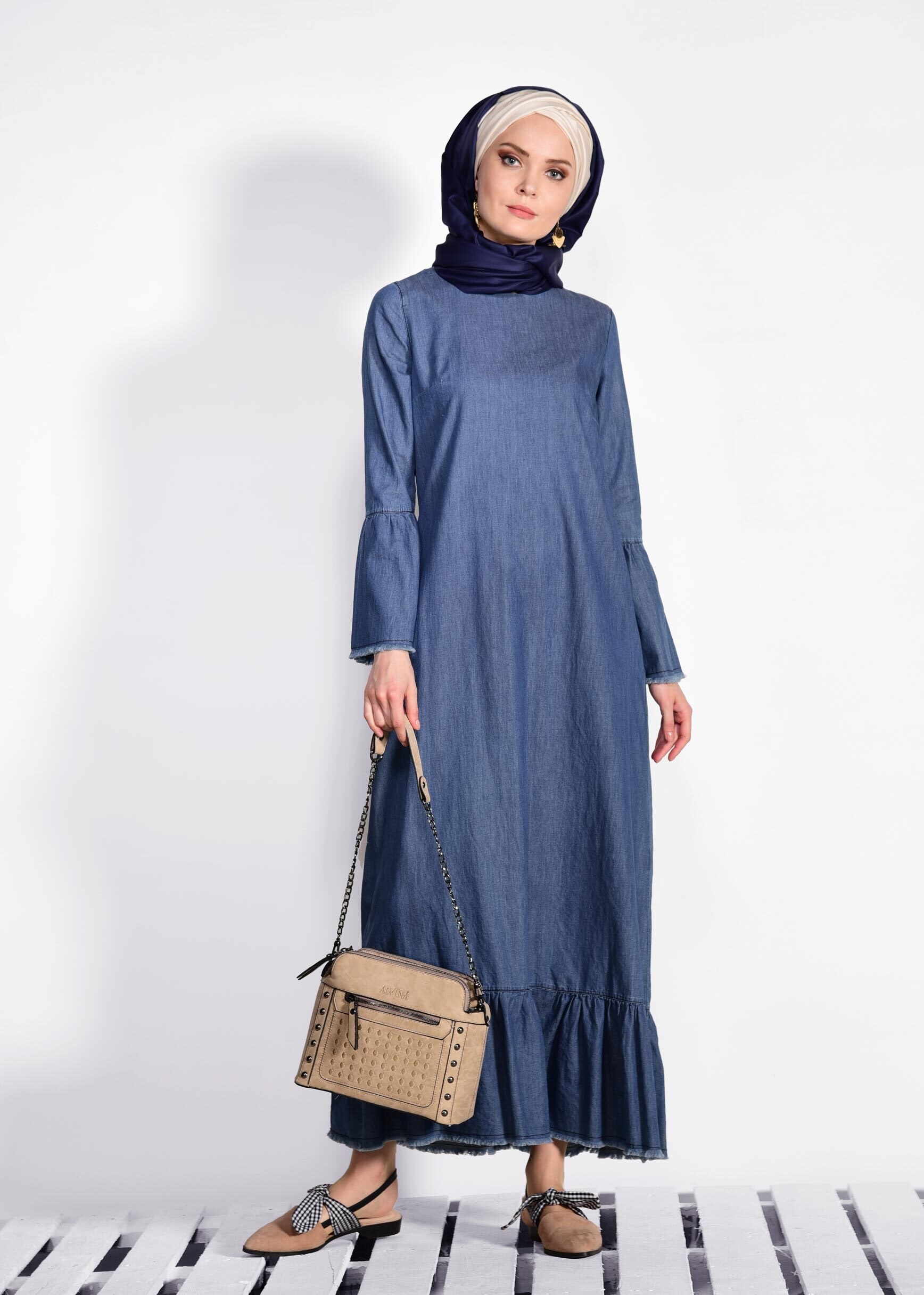 Tesettür giyim LACİVERT 4957 ARİA ELBİSE 36/44