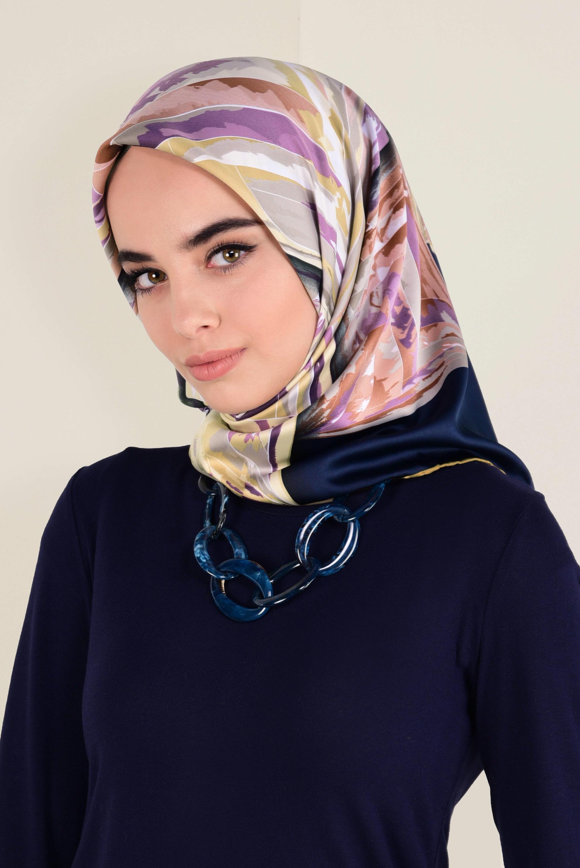 Tesettür giyim LACİVERT 11381-1 ALVİNA DESENLİ EŞARP