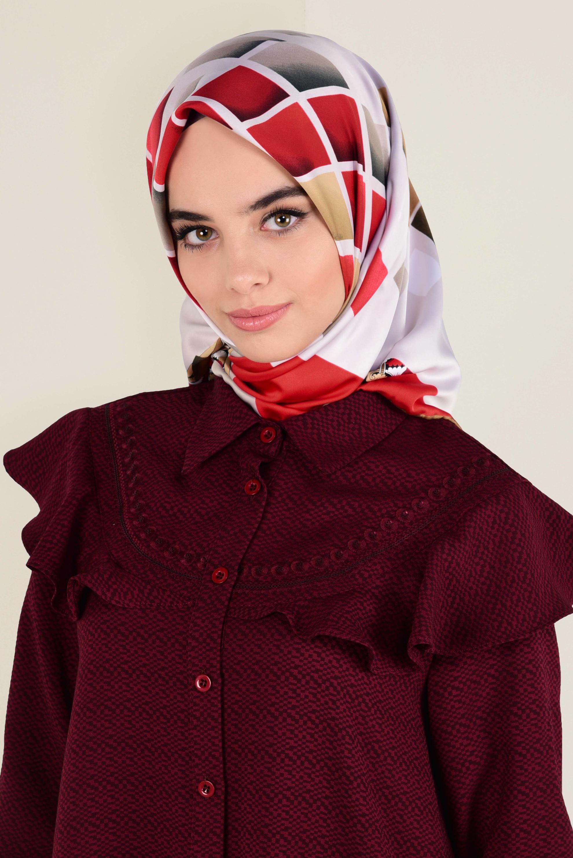 Tesettür giyim KIRMIZI 11382-1  ALVİNA DESENLİ EŞARP