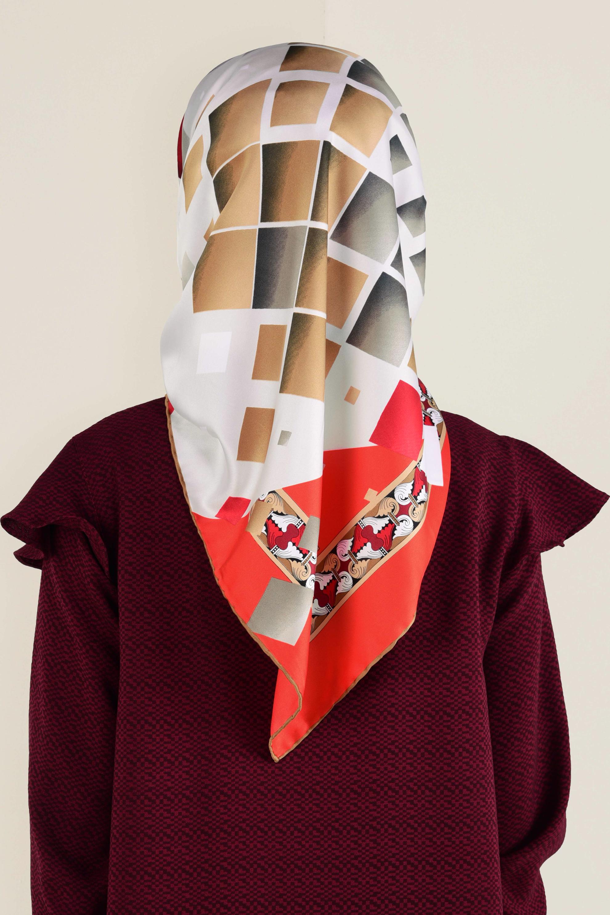 Tesettür giyim KIRMIZI 11382-1  ALVİNA DESENLİ EŞARP