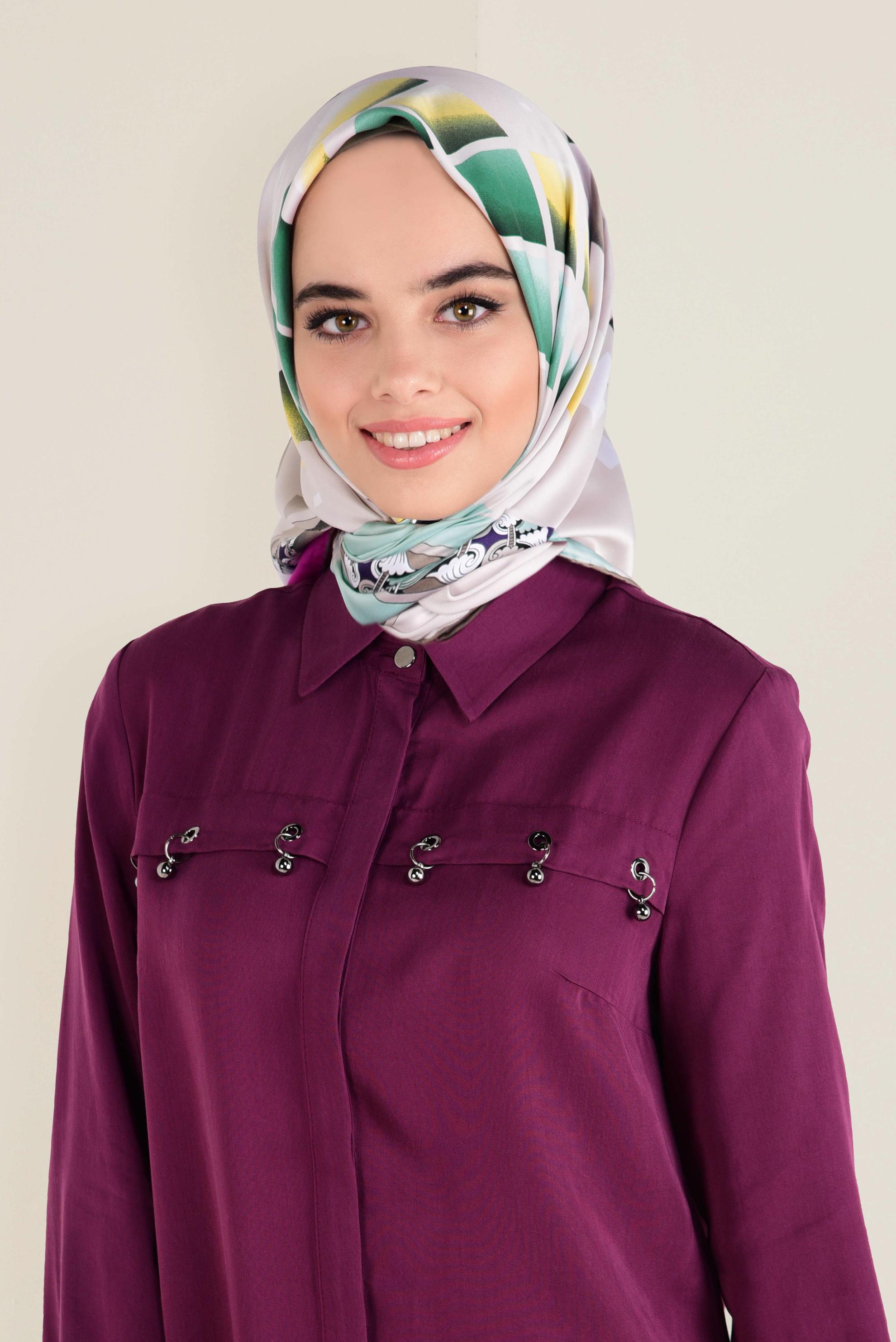 Tesettür giyim FUŞYA 11382-1  ALVİNA DESENLİ EŞARP