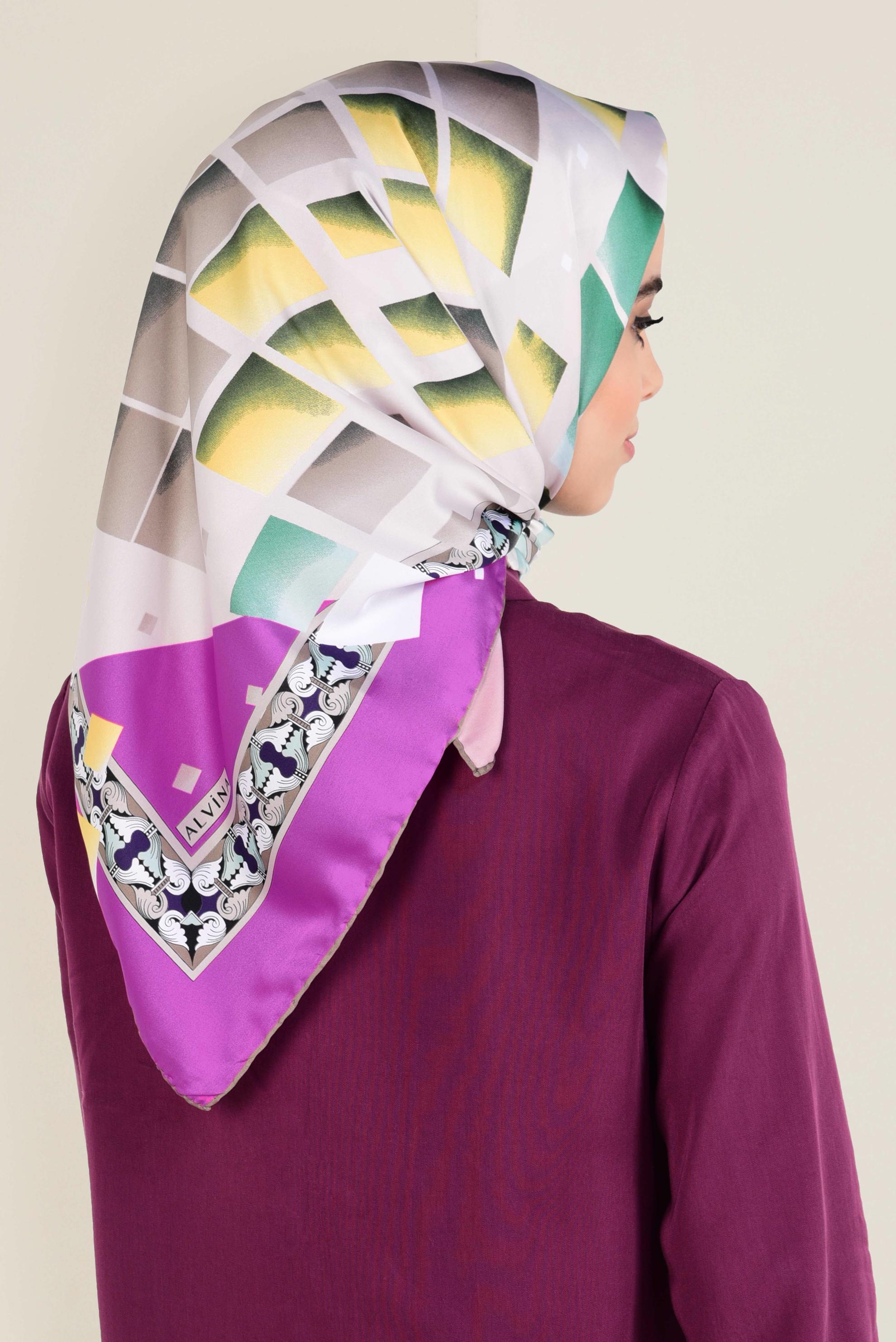 Tesettür giyim FUŞYA 11382-1  ALVİNA DESENLİ EŞARP