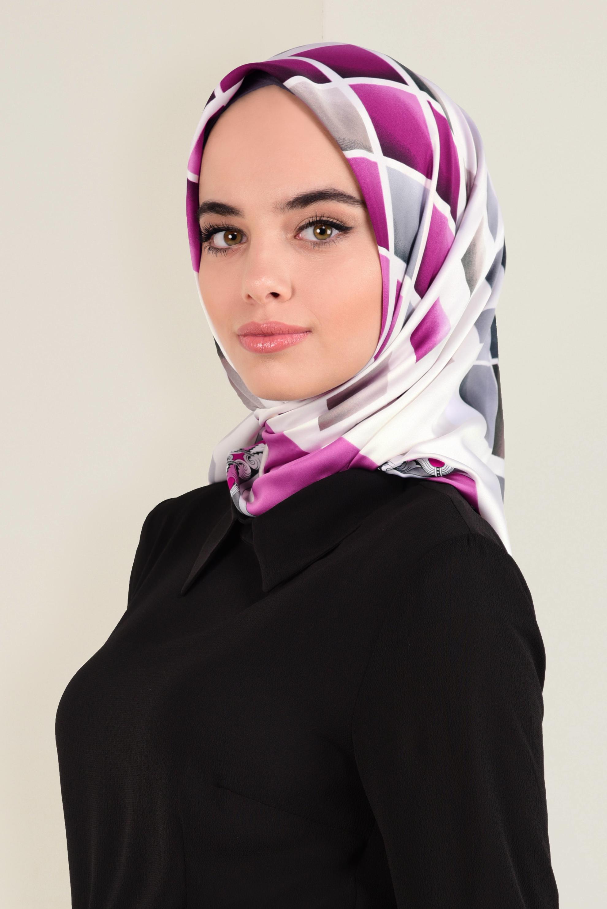 Tesettür giyim PEMBE 11382-1  ALVİNA DESENLİ EŞARP