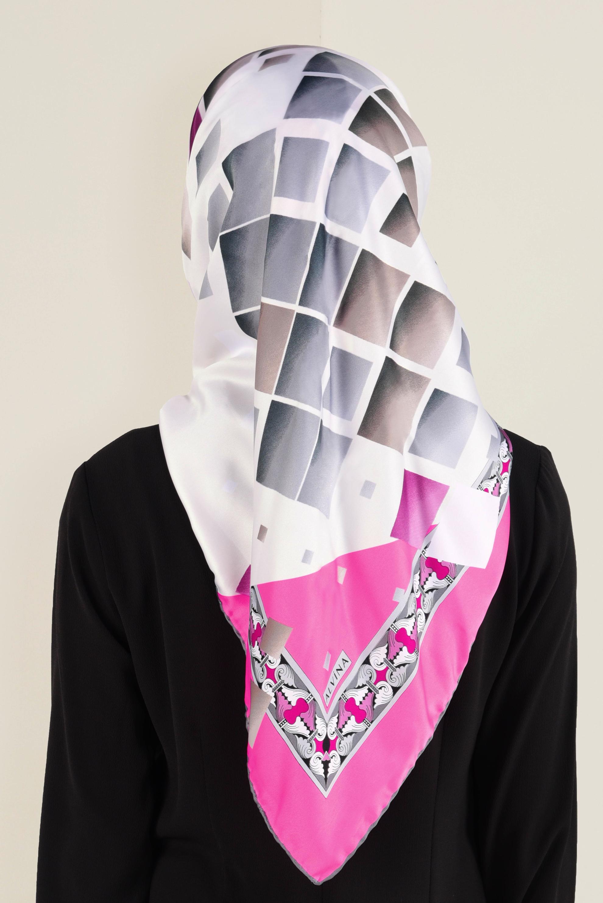 Tesettür giyim PEMBE 11382-1  ALVİNA DESENLİ EŞARP