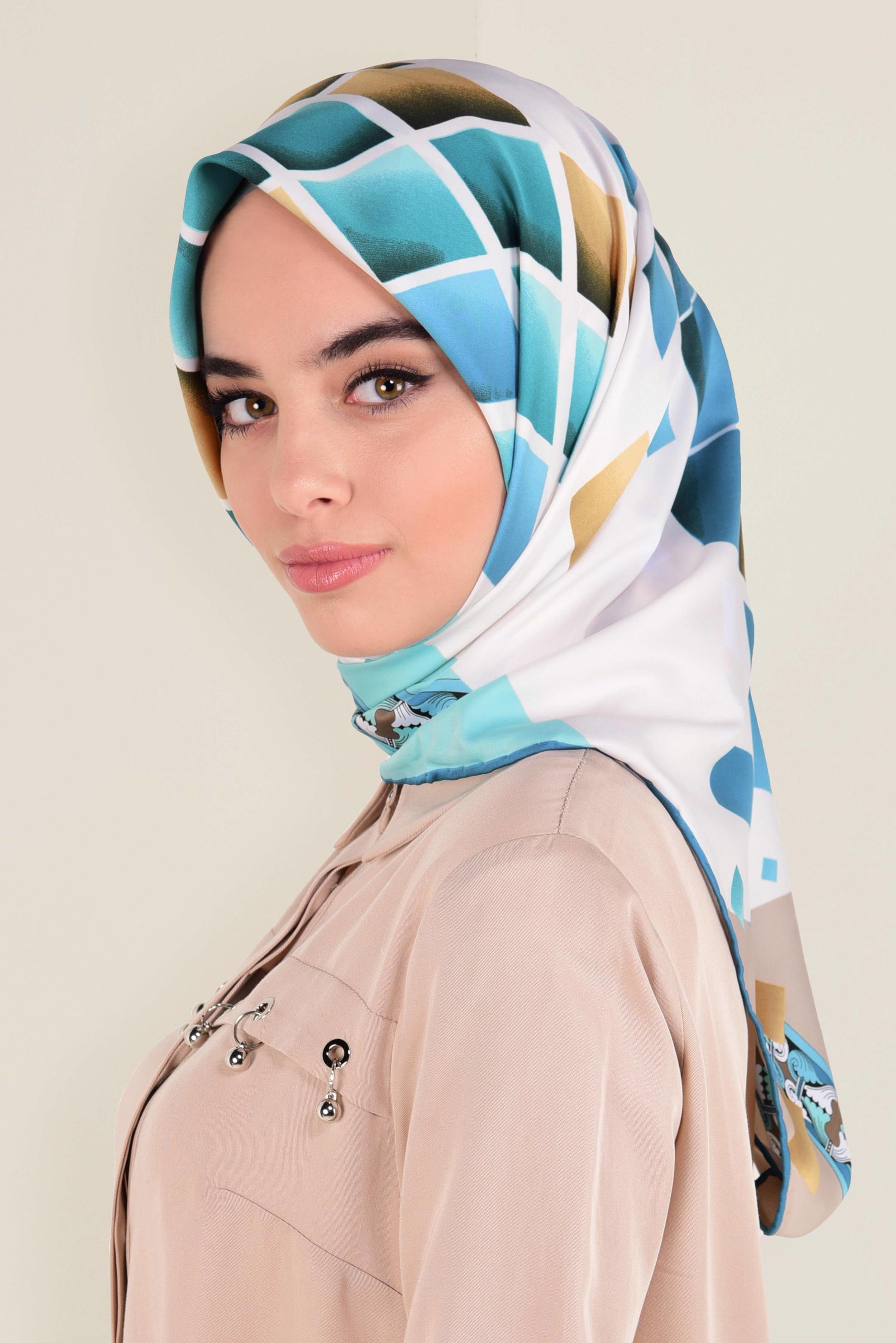 Tesettür giyim MAVİ 11382-1  ALVİNA DESENLİ EŞARP