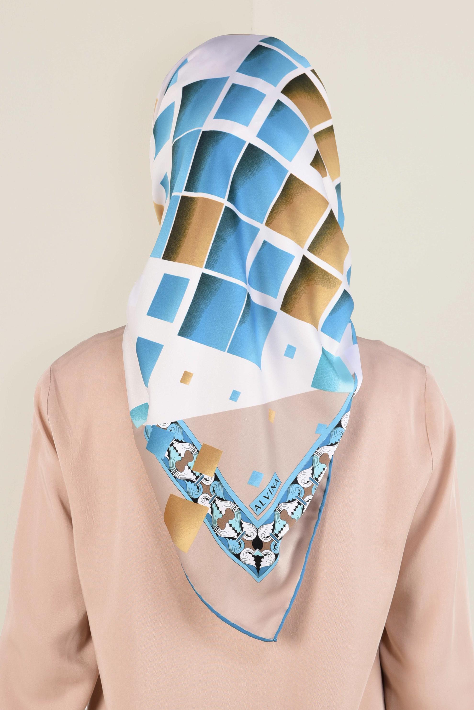 Tesettür giyim MAVİ 11382-1  ALVİNA DESENLİ EŞARP