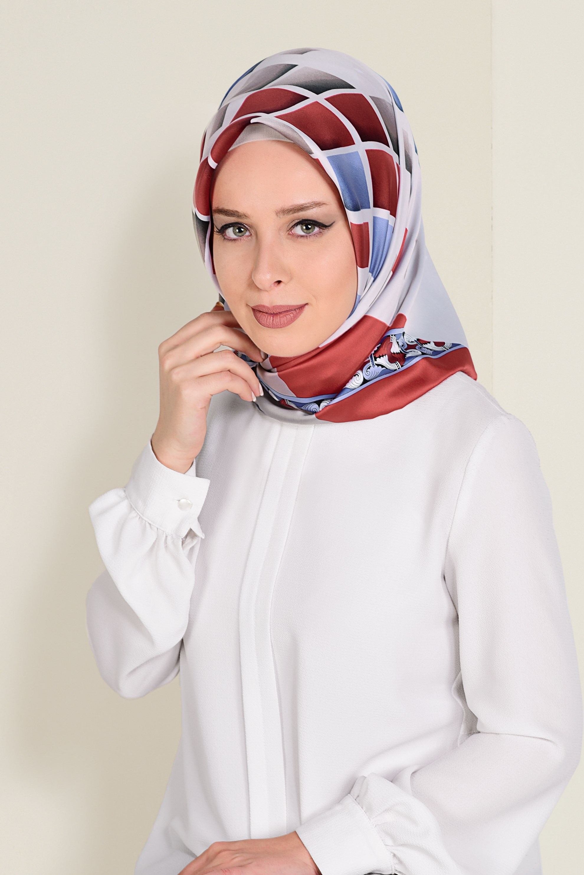 Tesettür giyim LACİVERT 11382-1  ALVİNA DESENLİ EŞARP