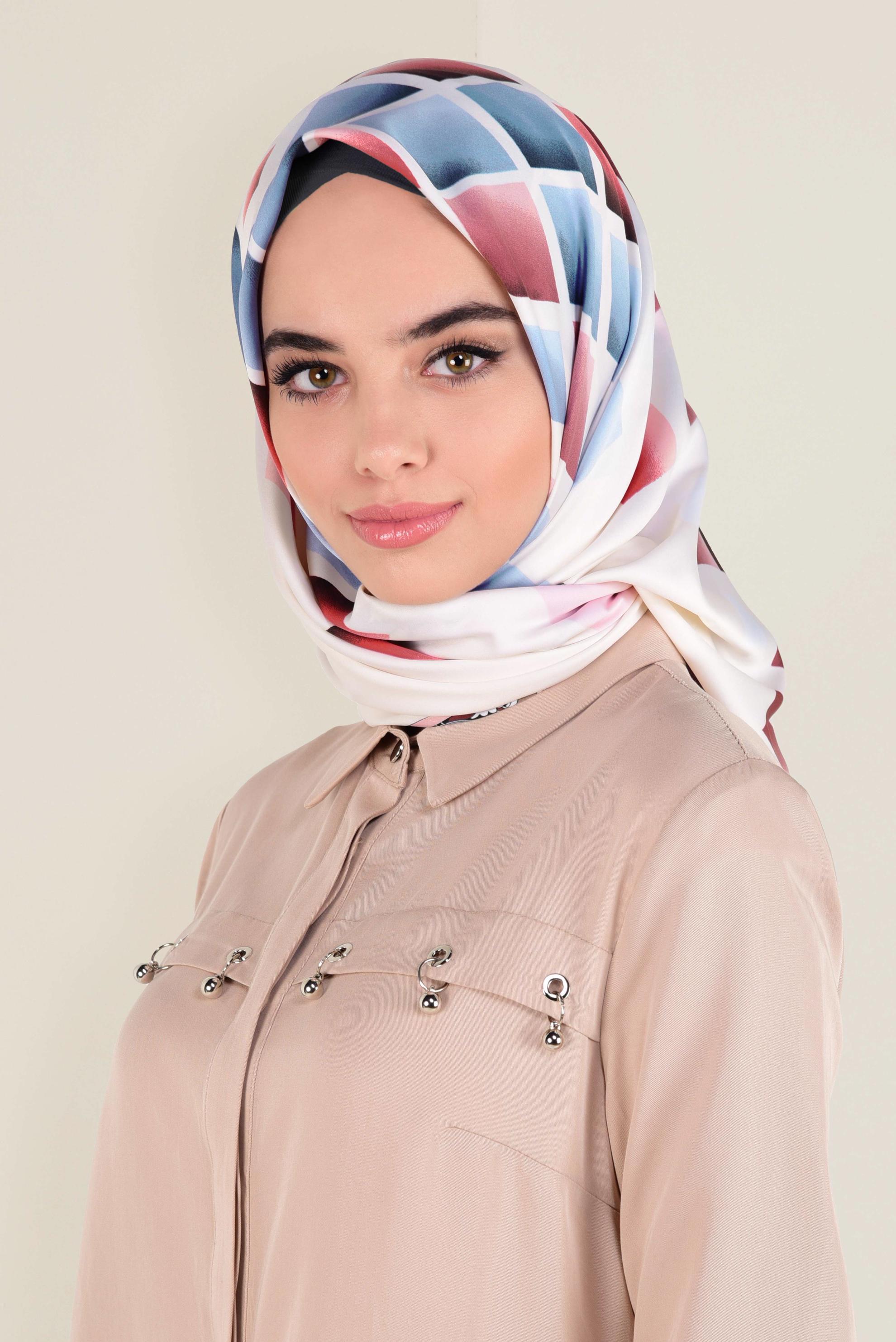 Tesettür giyim VİZON 11382-1  ALVİNA DESENLİ EŞARP