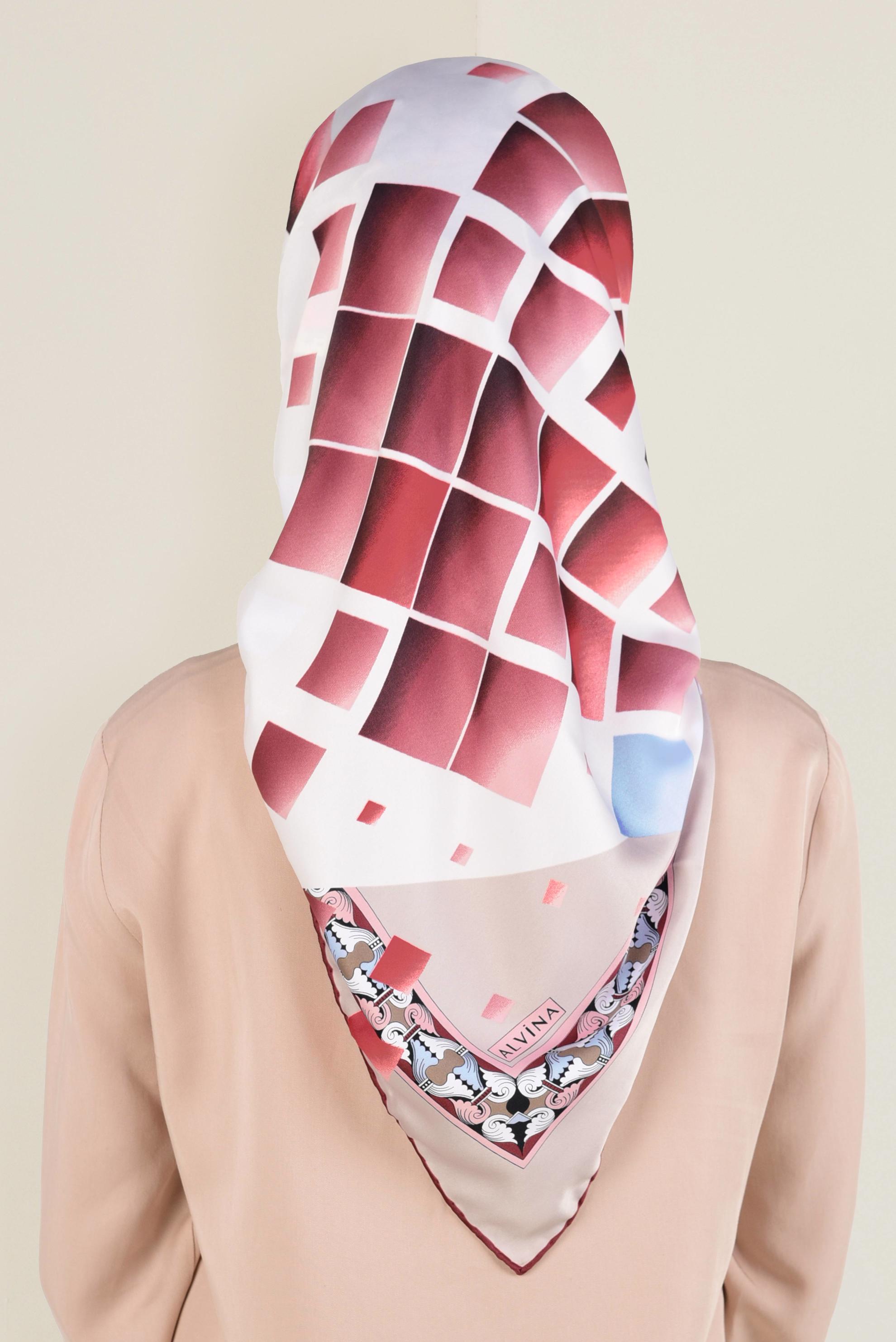 Tesettür giyim VİZON 11382-1  ALVİNA DESENLİ EŞARP