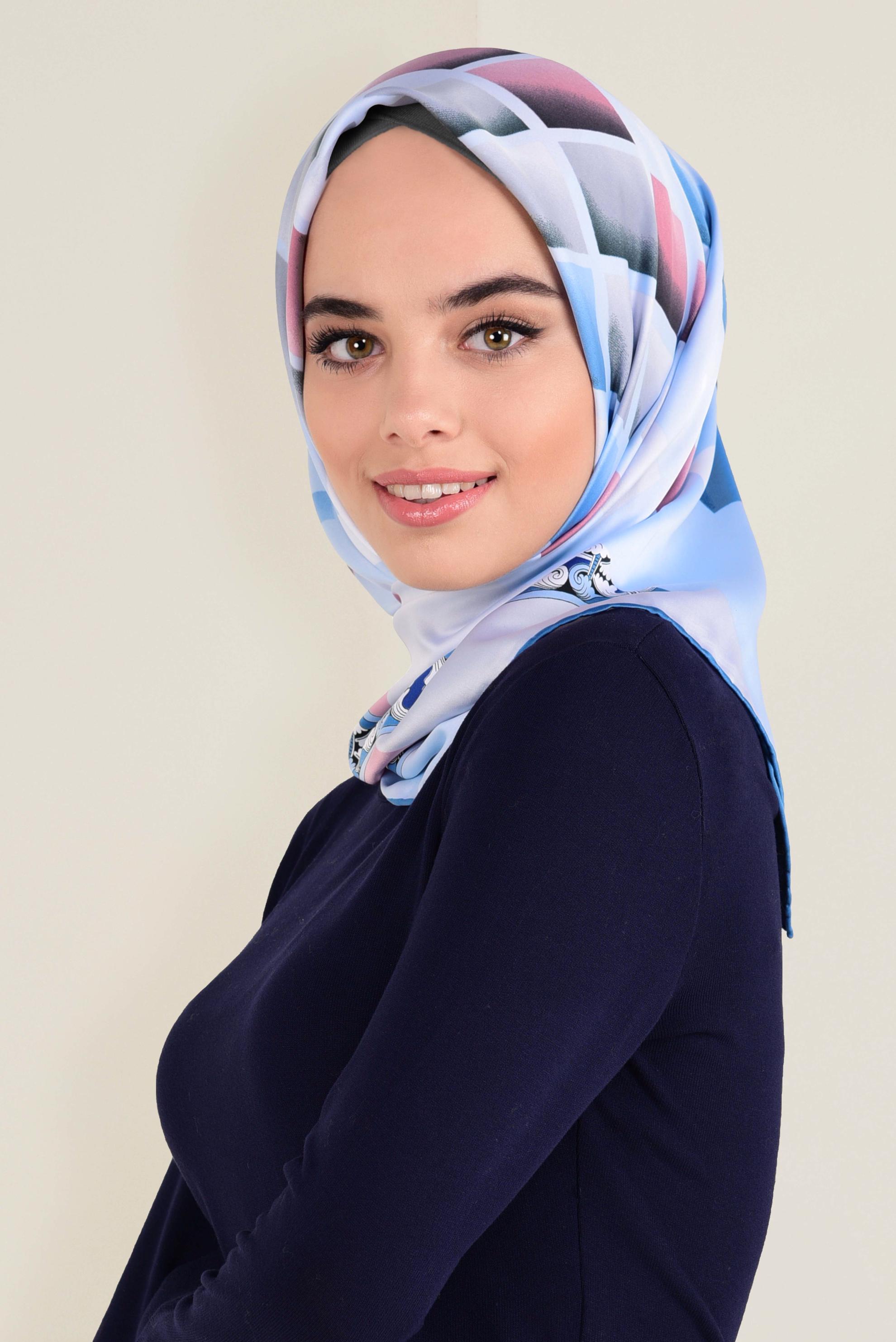 Tesettür giyim MAVİ 11382-1  ALVİNA DESENLİ EŞARP