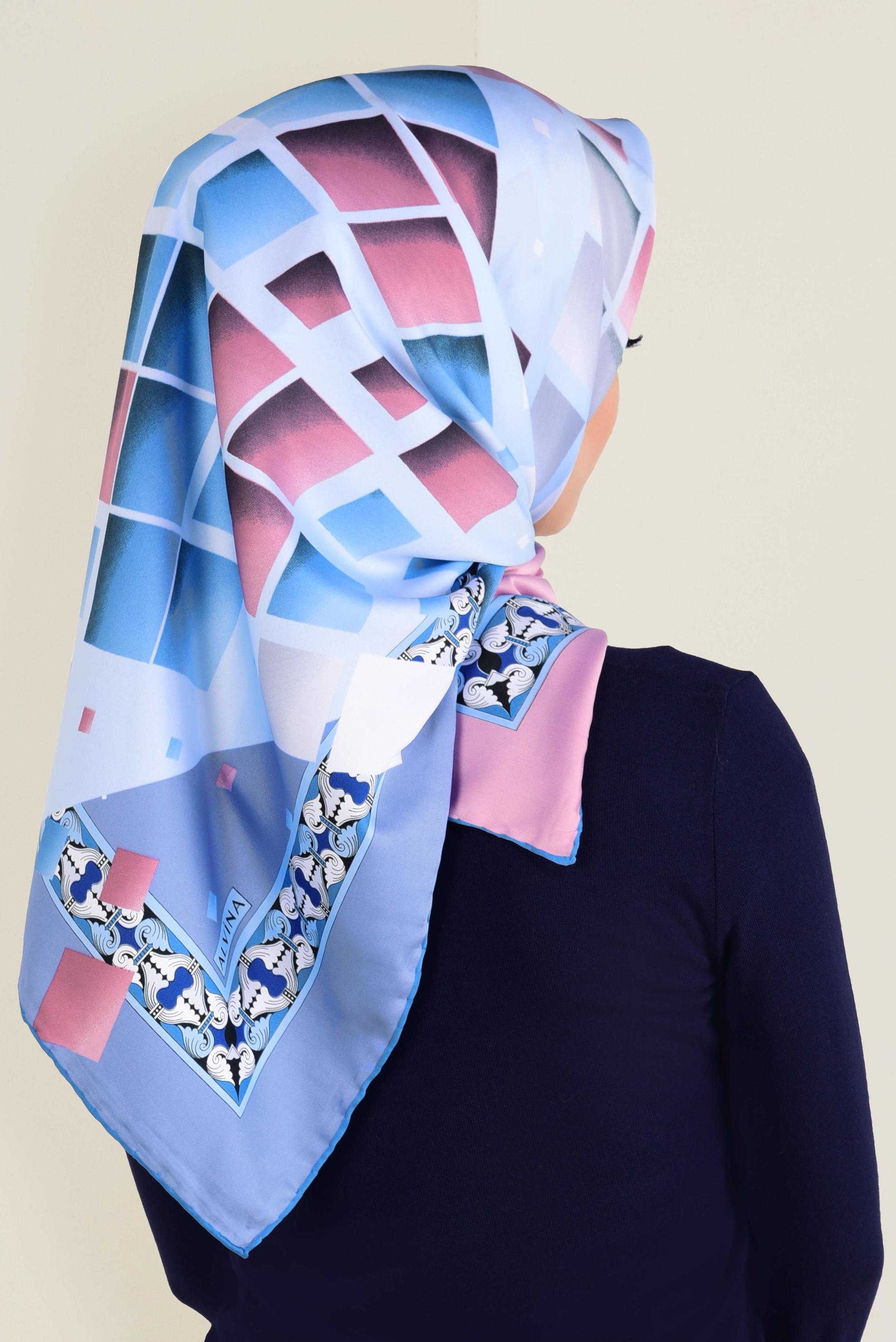 Tesettür giyim MAVİ 11382-1  ALVİNA DESENLİ EŞARP