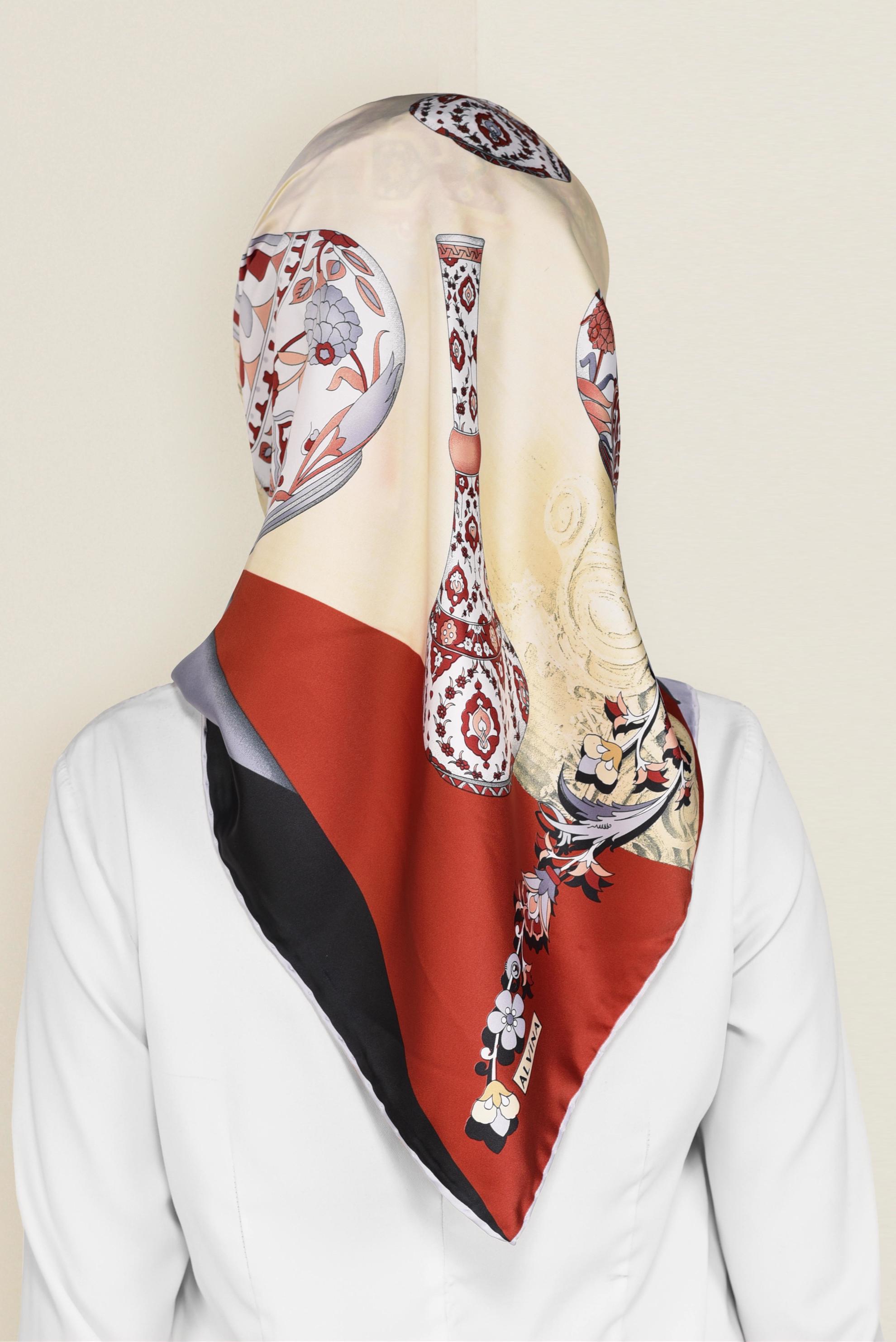 Tesettür giyim BORDO 11391-1 ALVİNA DESENLİ EŞARP