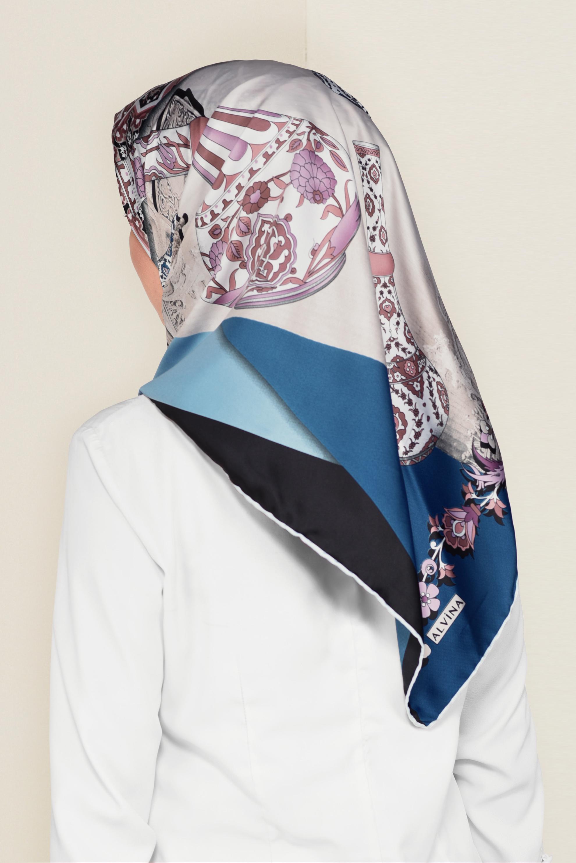 Tesettür giyim LACİVERT 11391-1 ALVİNA DESENLİ EŞARP