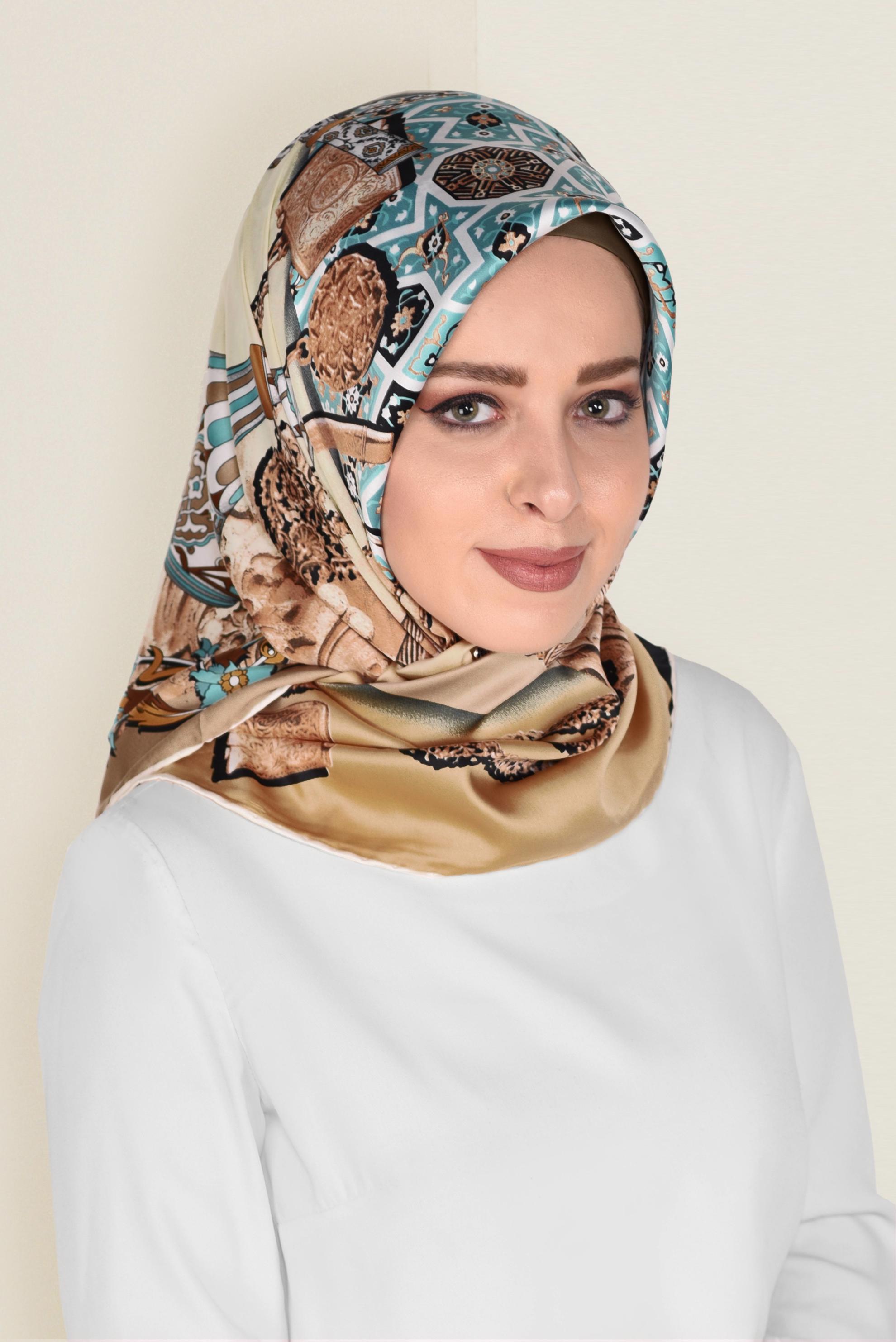 Tesettür giyim VİZON 11391-1 ALVİNA DESENLİ EŞARP