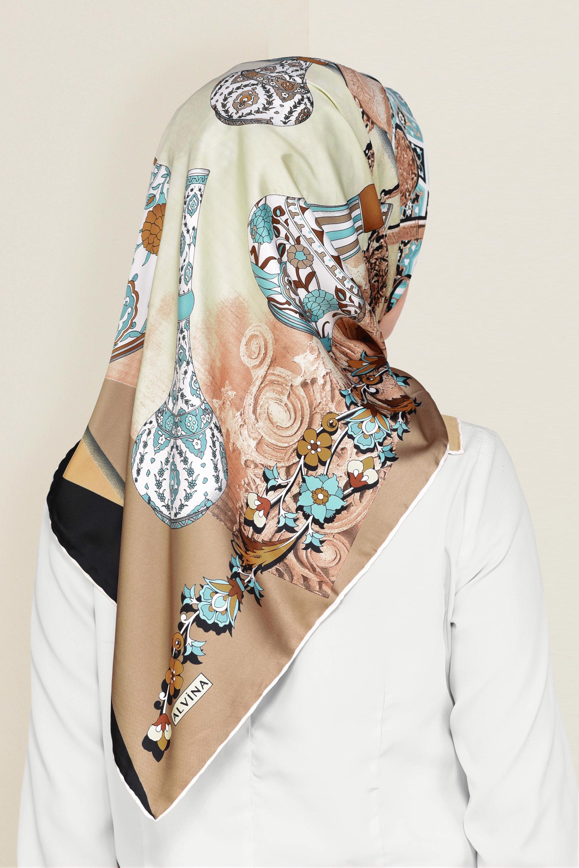 Tesettür giyim VİZON 11391-1 ALVİNA DESENLİ EŞARP