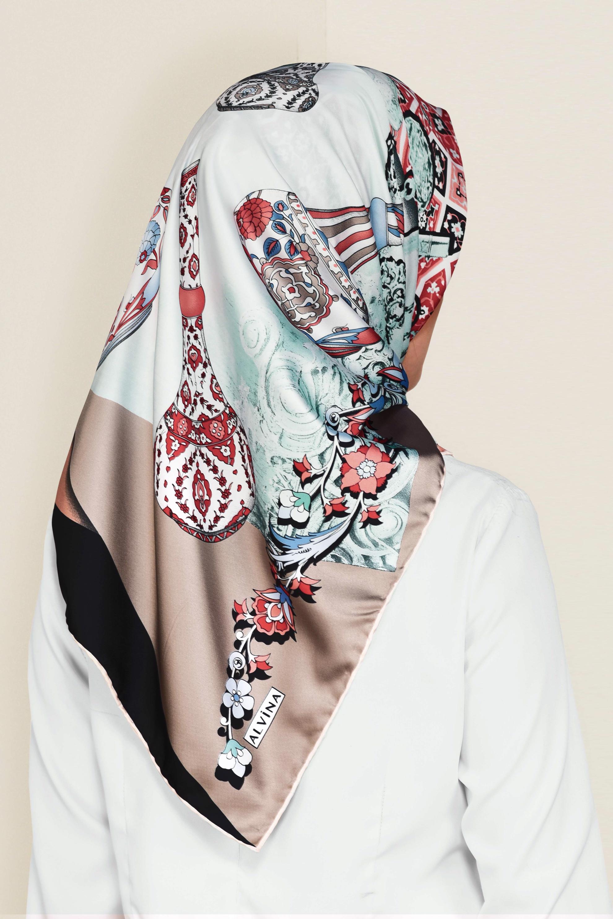 Tesettür giyim GRİ 11391-1 ALVİNA DESENLİ EŞARP