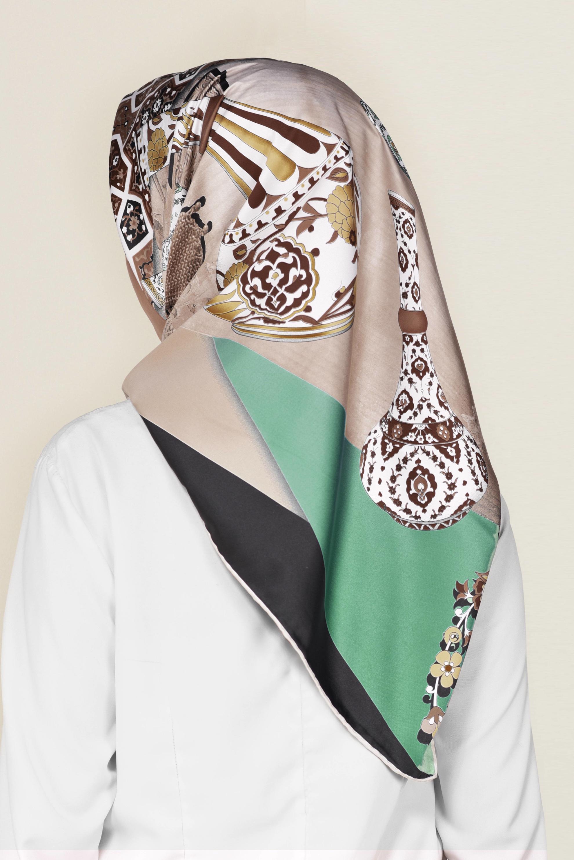 Tesettür giyim YEŞİL 11391-1 ALVİNA DESENLİ EŞARP