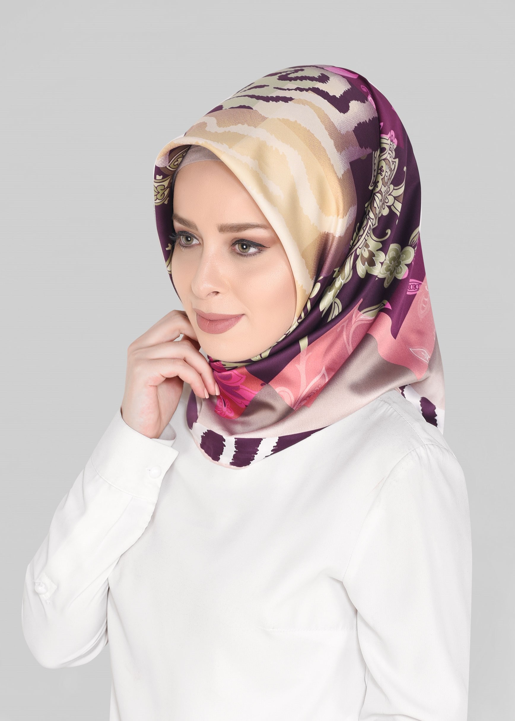 Tesettür giyim VİZON 11392-1 ALVİNA DESENLİ EŞARP