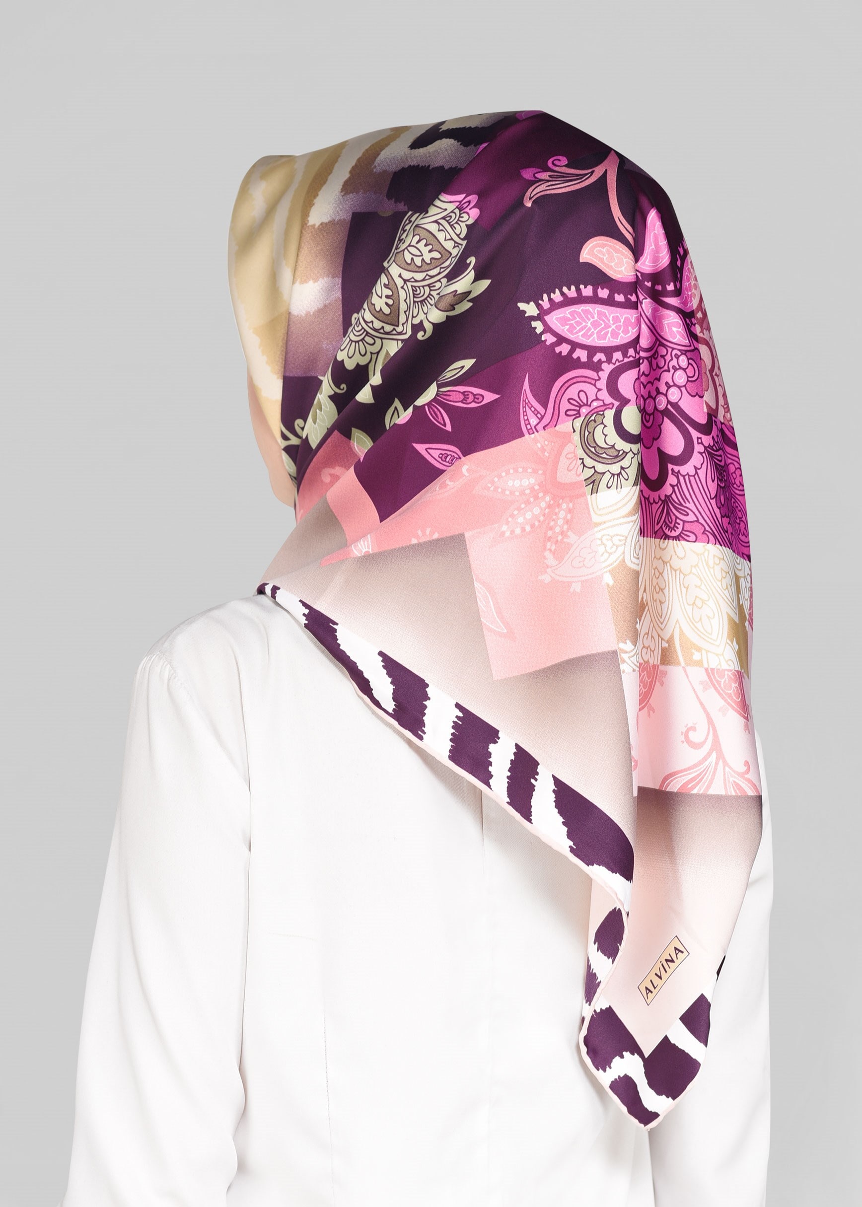 Tesettür giyim VİZON 11392-1 ALVİNA DESENLİ EŞARP