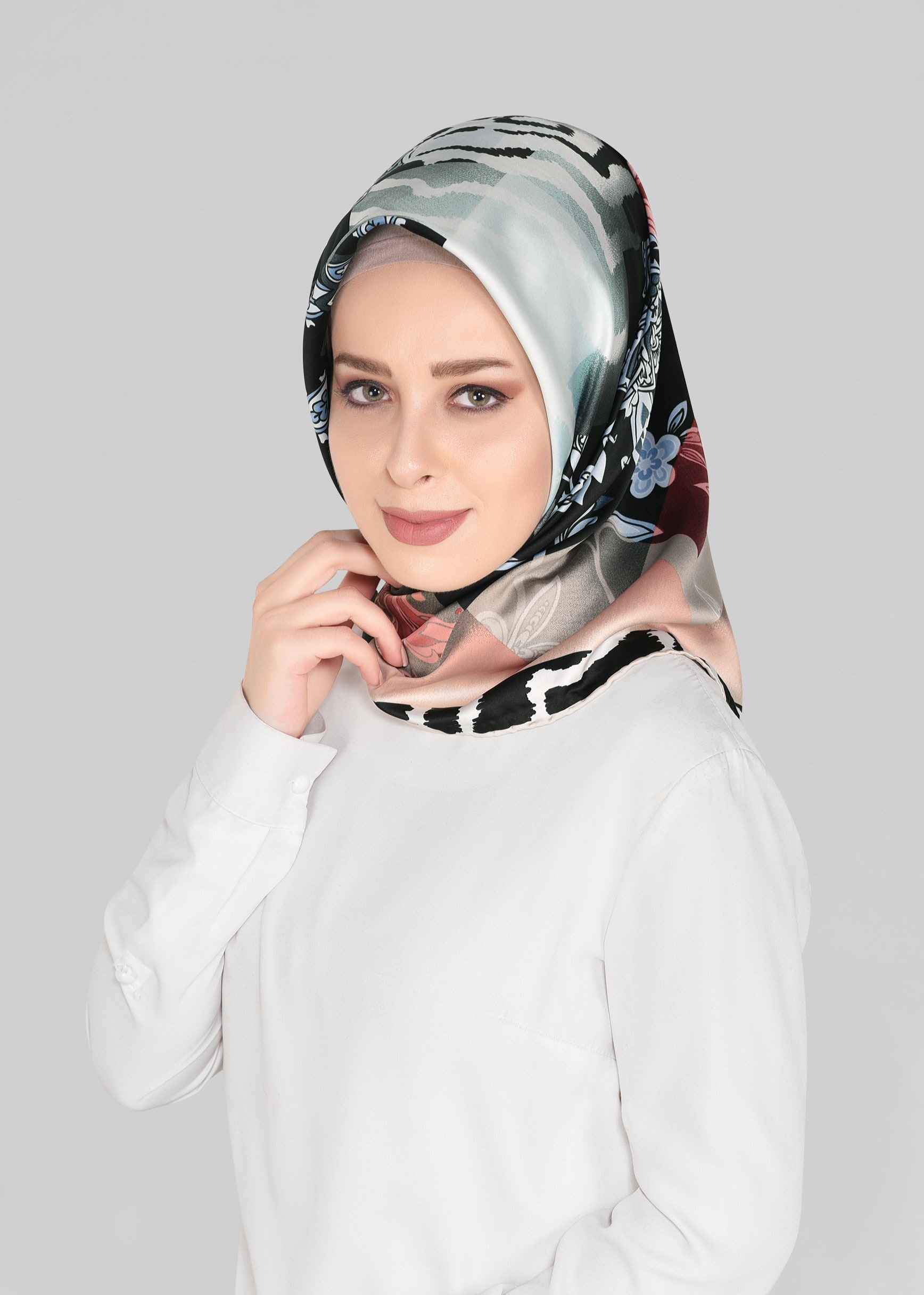 Tesettür giyim PUDRA 11392-1 ALVİNA DESENLİ EŞARP