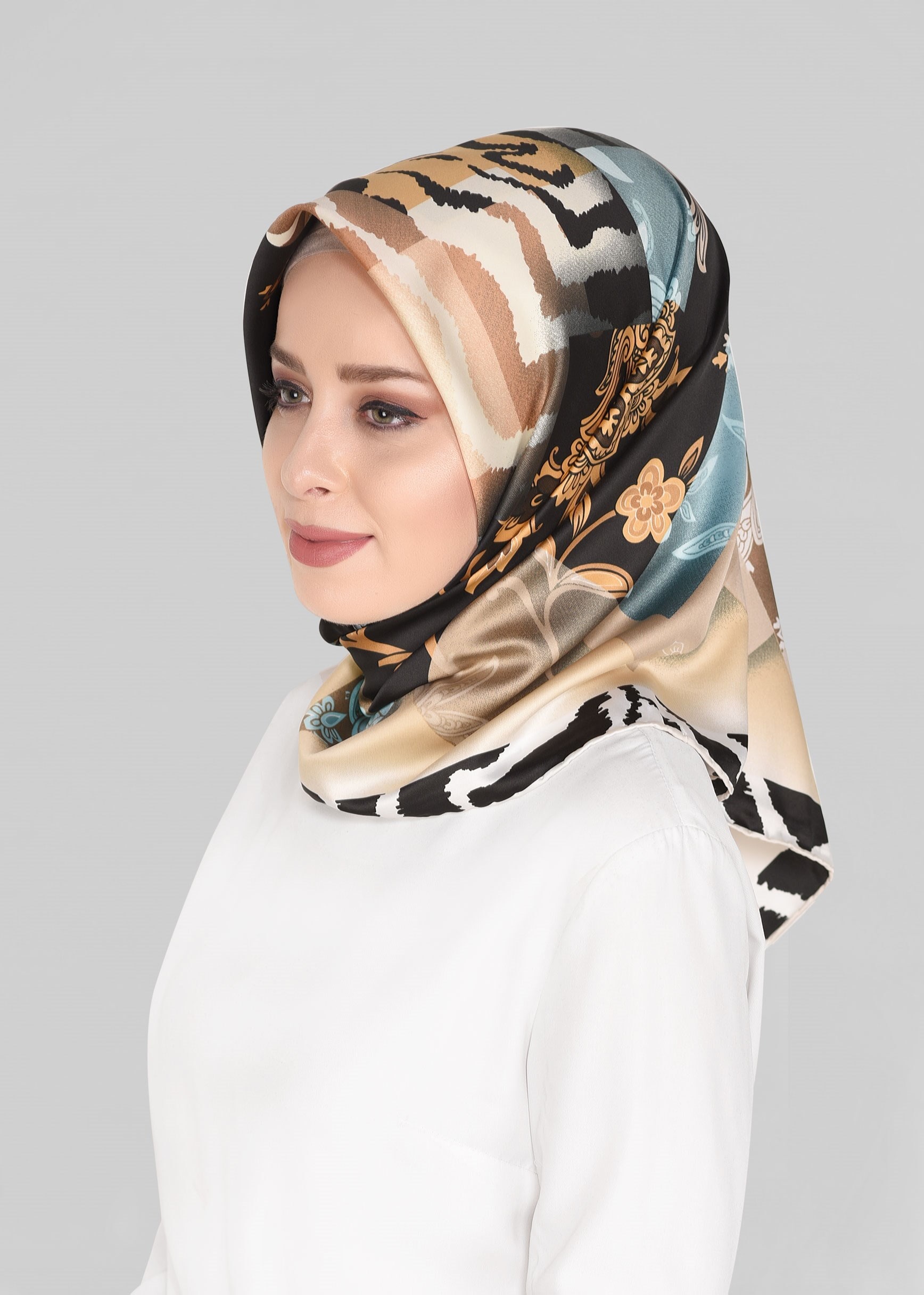 Tesettür giyim BEJ 11392-1 ALVİNA DESENLİ EŞARP