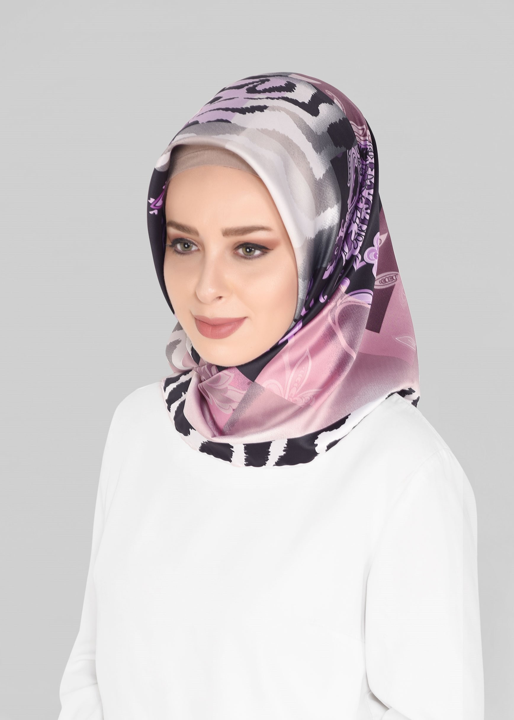 Tesettür giyim PEMBE 11392-1 ALVİNA DESENLİ EŞARP