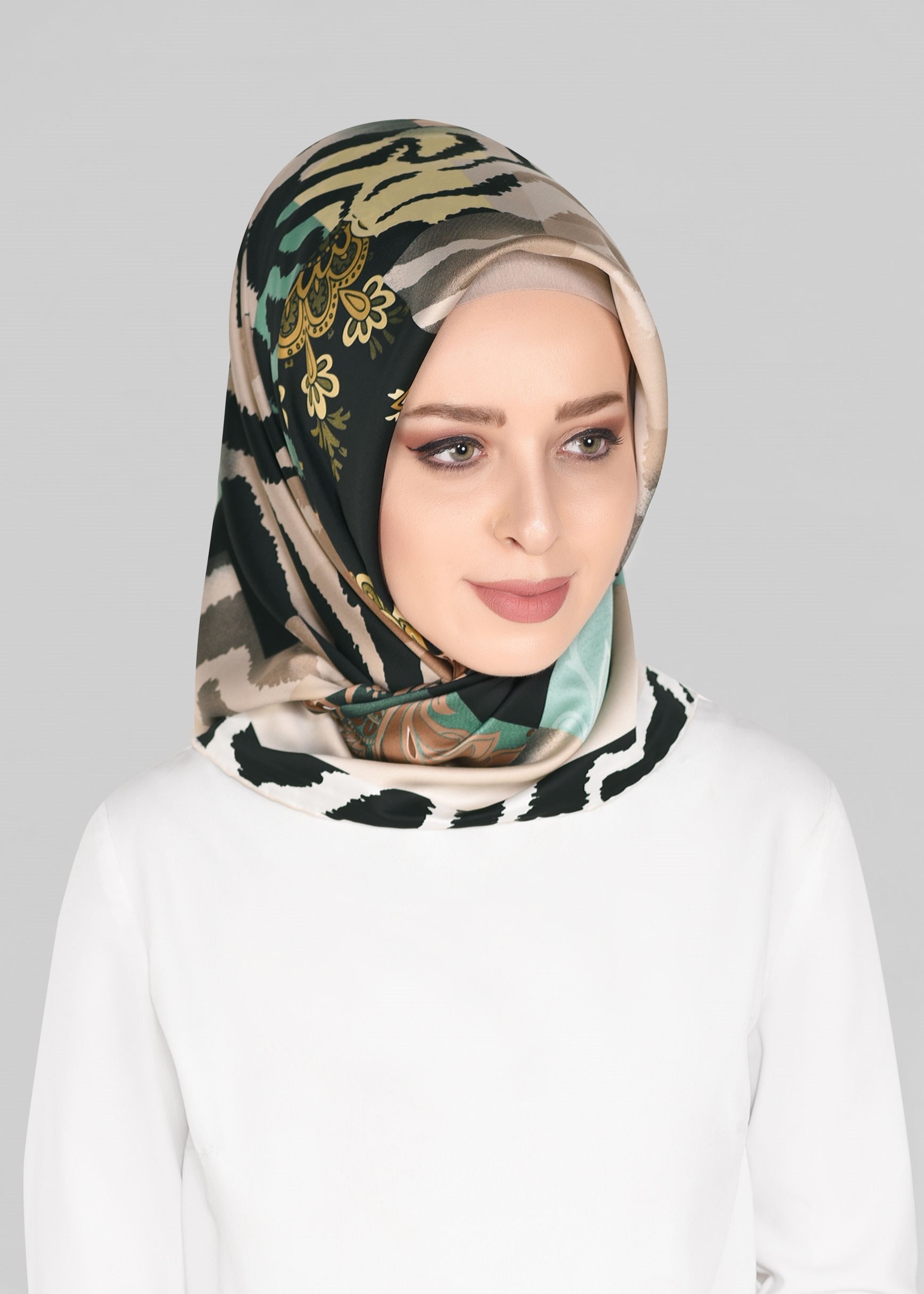 Tesettür giyim BEJ 11392-1 ALVİNA DESENLİ EŞARP