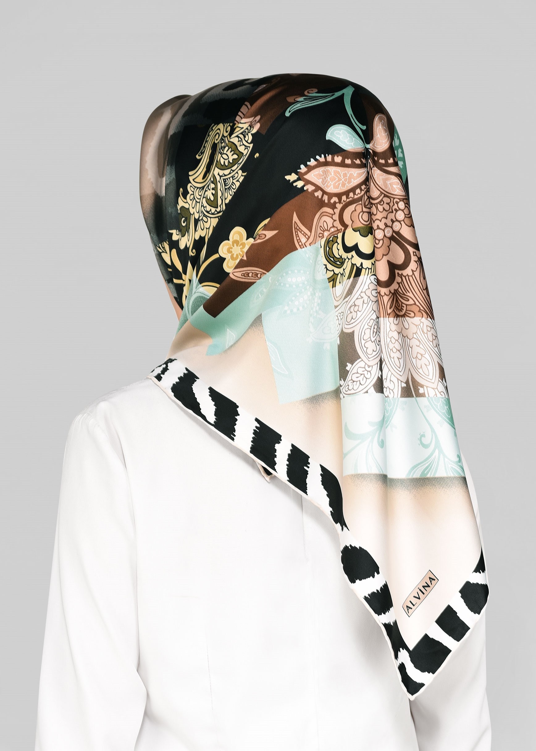 Tesettür giyim BEJ 11392-1 ALVİNA DESENLİ EŞARP