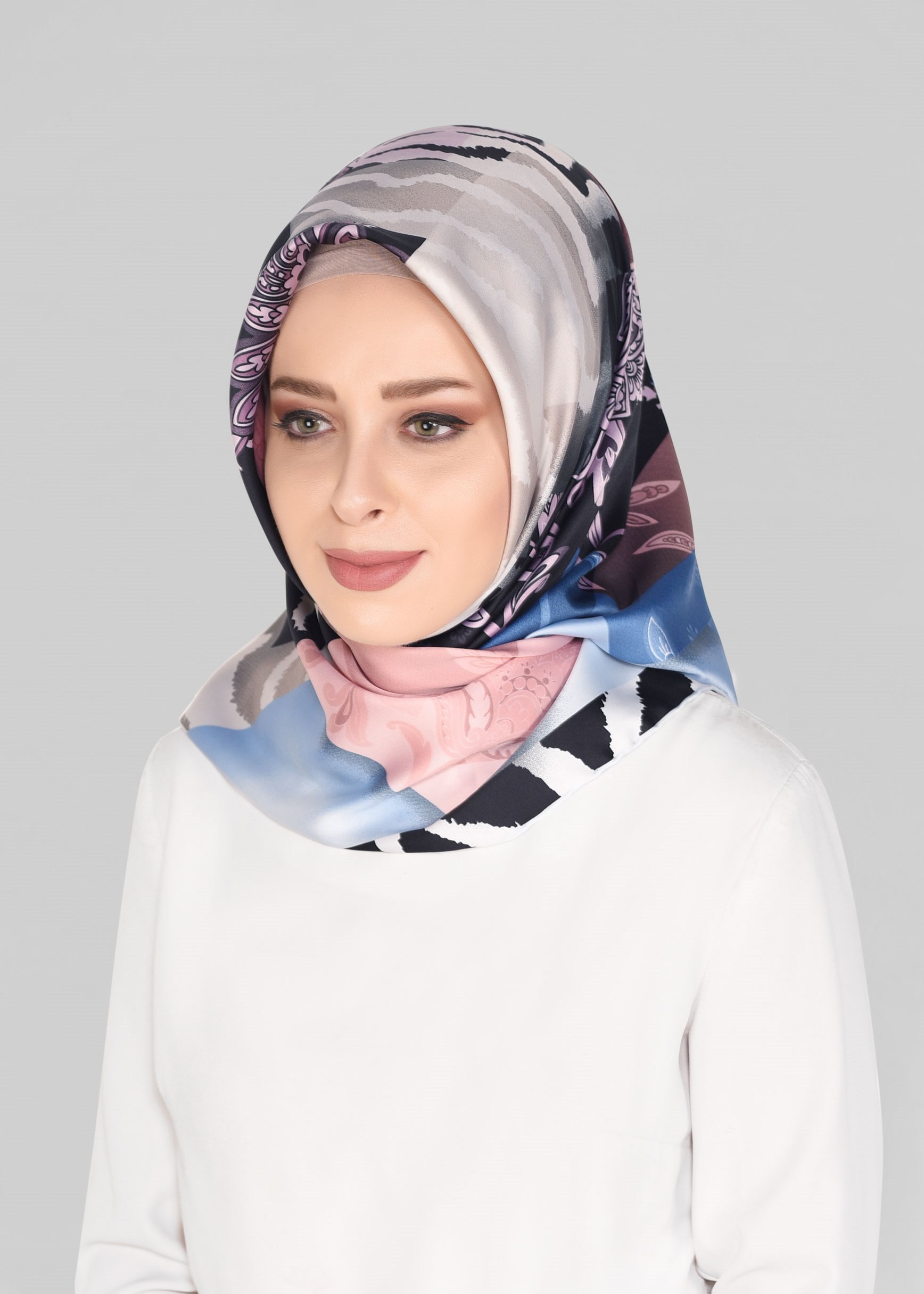 Tesettür giyim MAVİ 11392-1 ALVİNA DESENLİ EŞARP