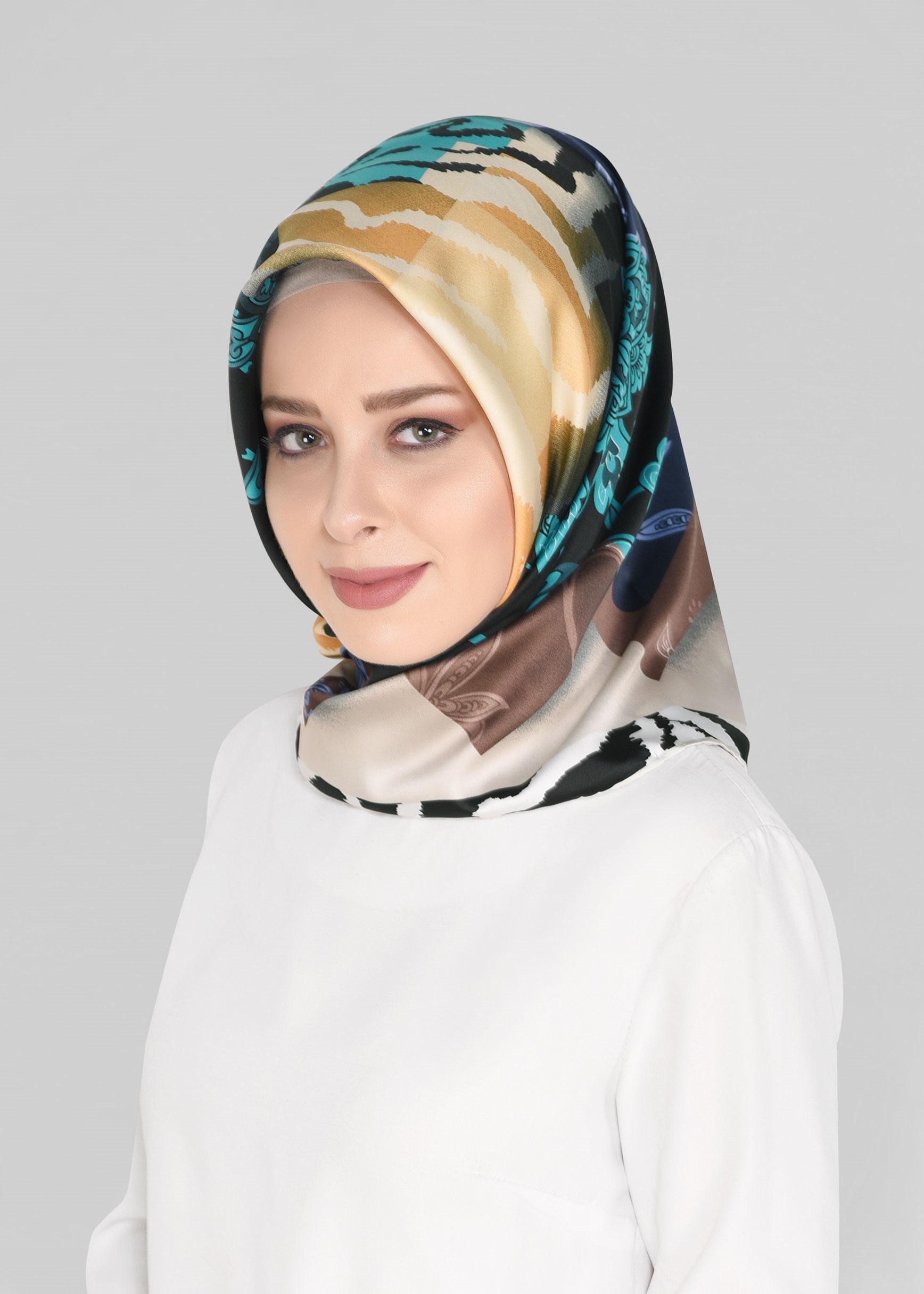 Tesettür giyim VİZON 11392-1 ALVİNA DESENLİ EŞARP