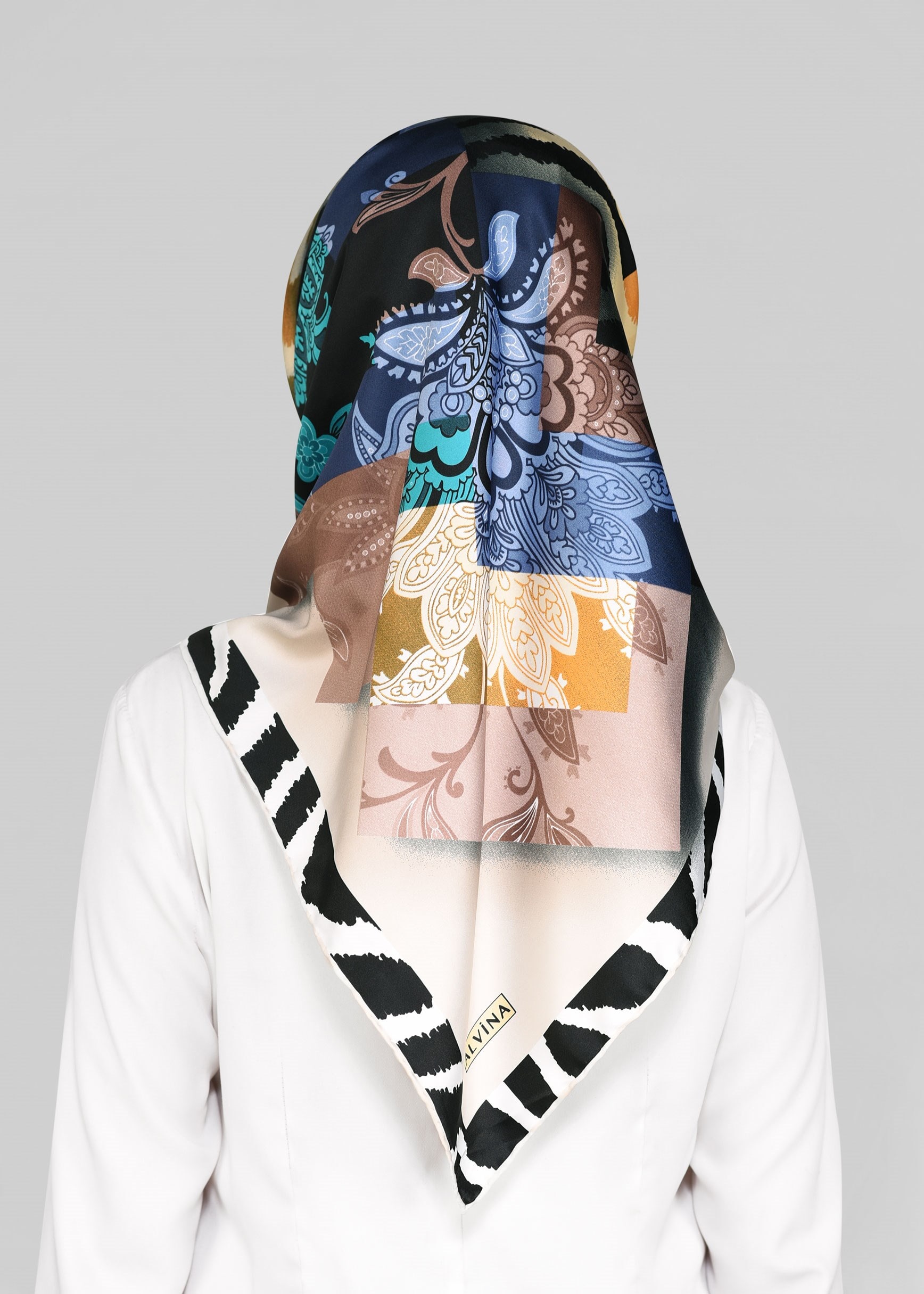 Tesettür giyim VİZON 11392-1 ALVİNA DESENLİ EŞARP