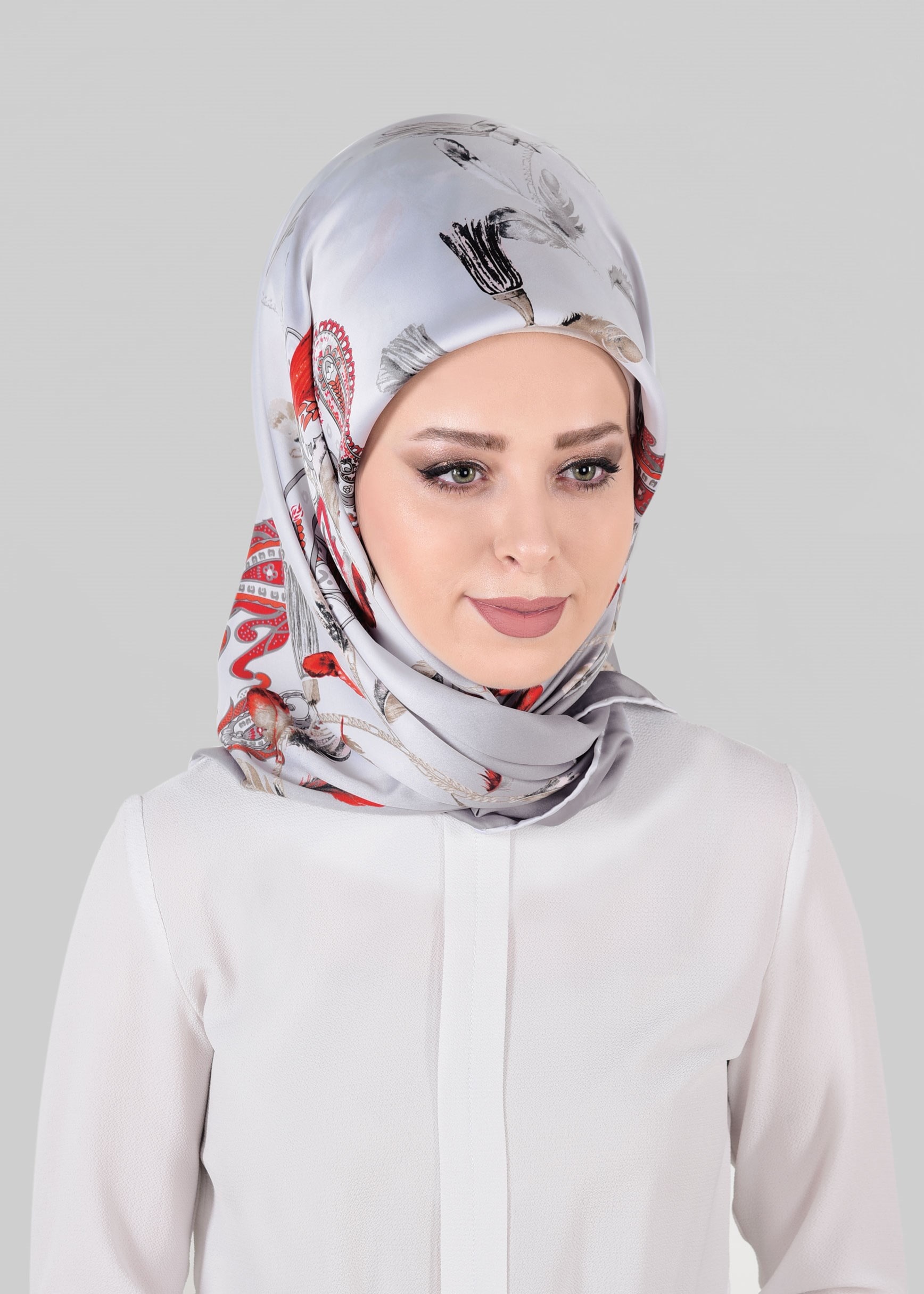 Tesettür giyim GRİ 12023-1 ALVİNA DESENLİ EŞARP