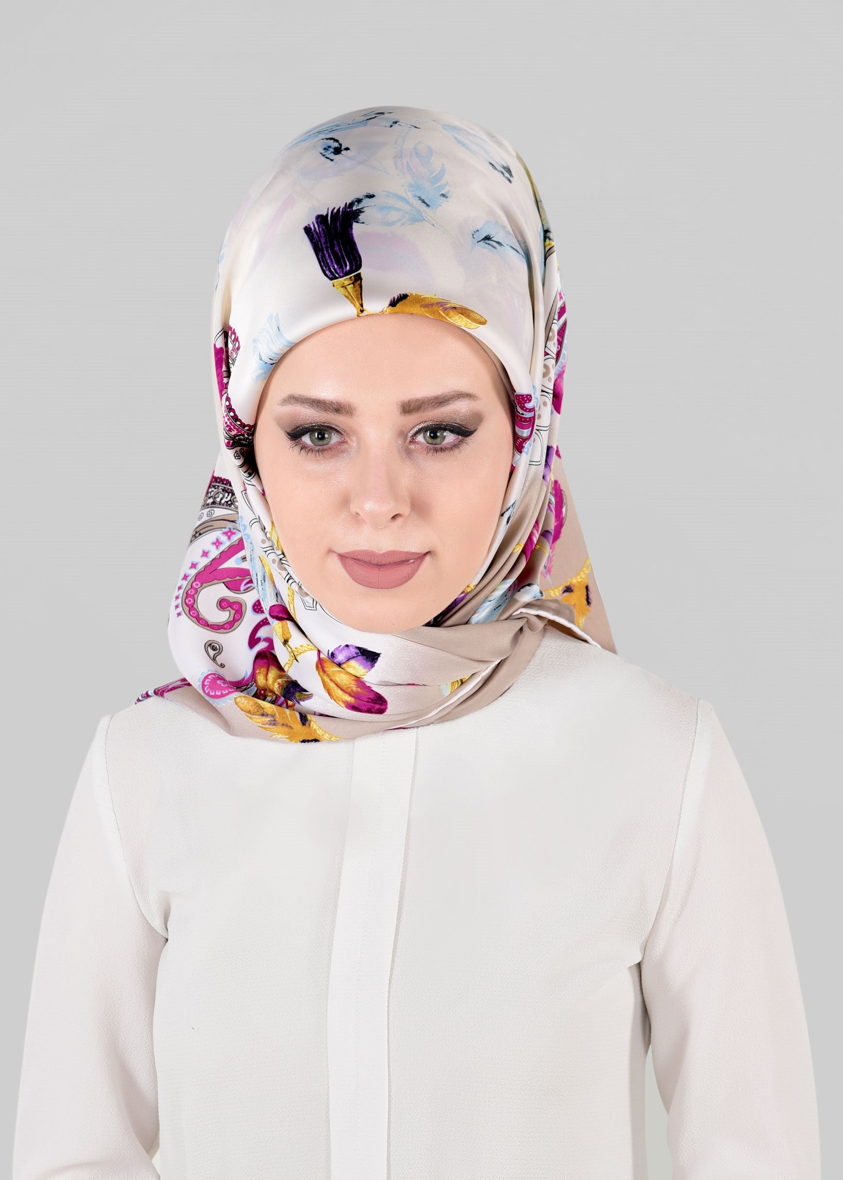 Tesettür giyim BEJ 12023-1 ALVİNA DESENLİ EŞARP