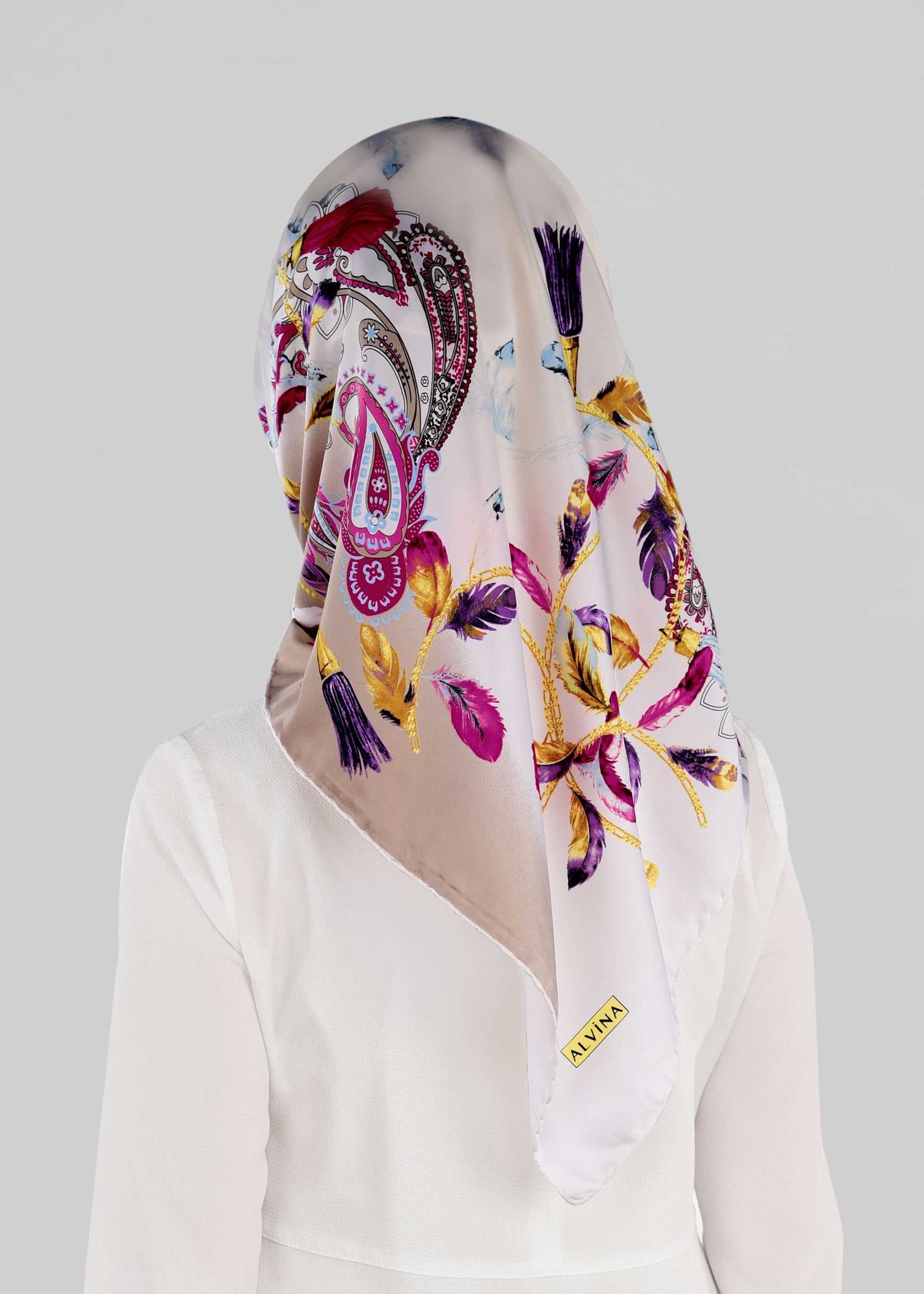 Tesettür giyim BEJ 12023-1 ALVİNA DESENLİ EŞARP