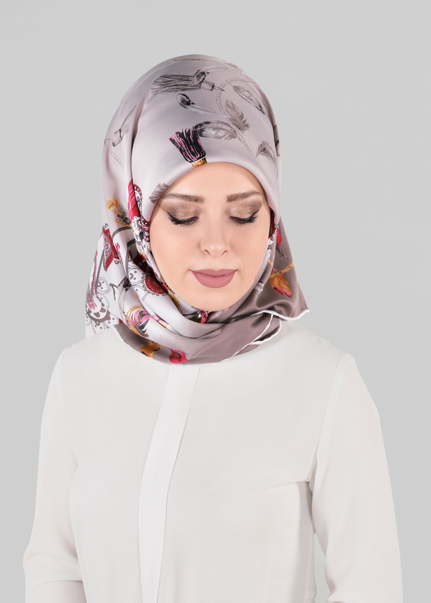 Tesettür giyim VİZON 12023-1 ALVİNA DESENLİ EŞARP